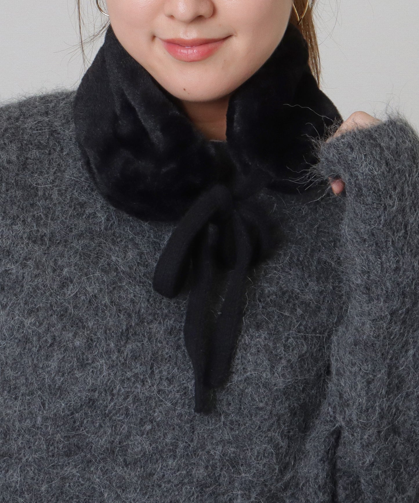 ニット リボン付き 2WAY ファー ティペット