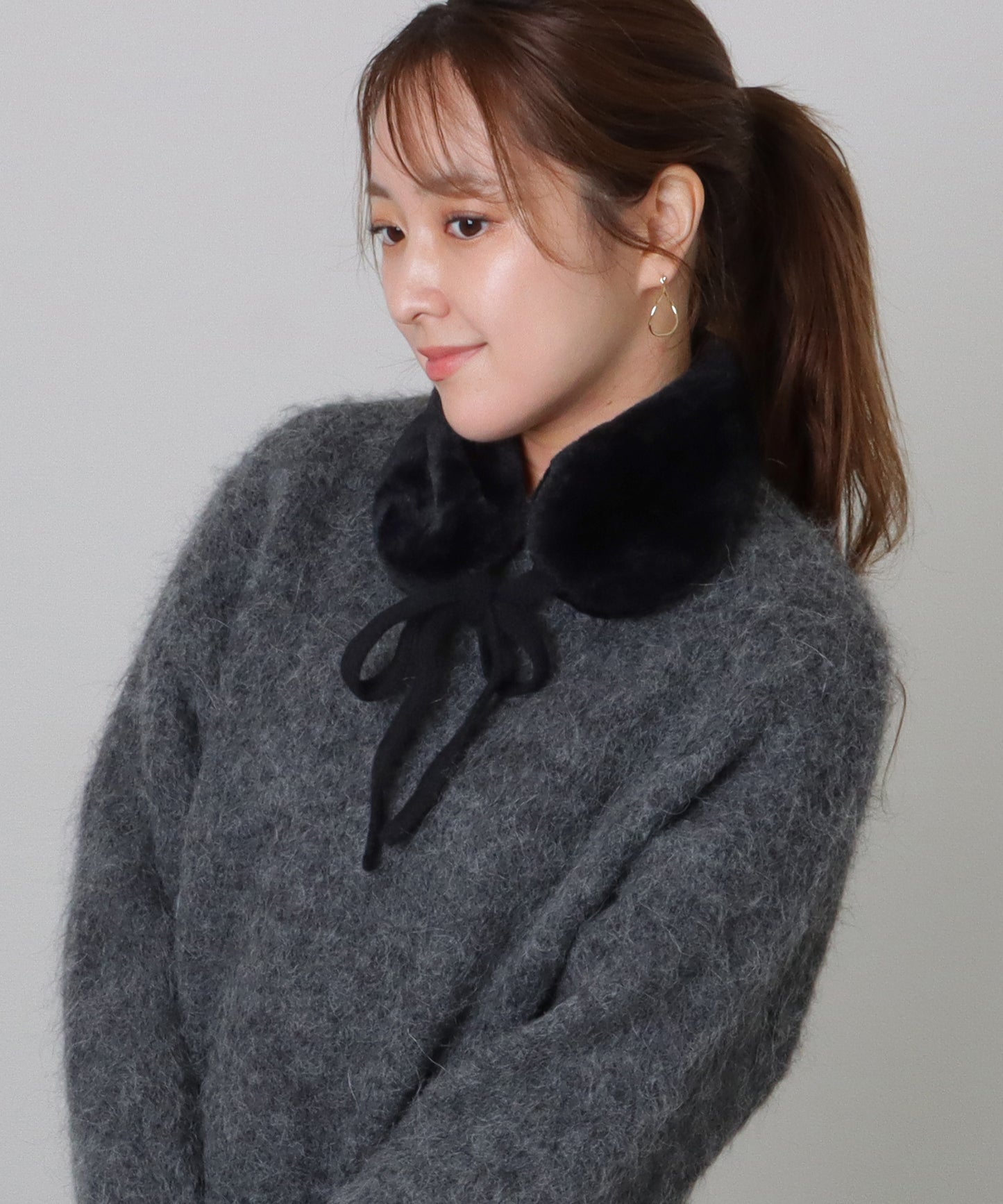 ニット リボン付き 2WAY ファー ティペット