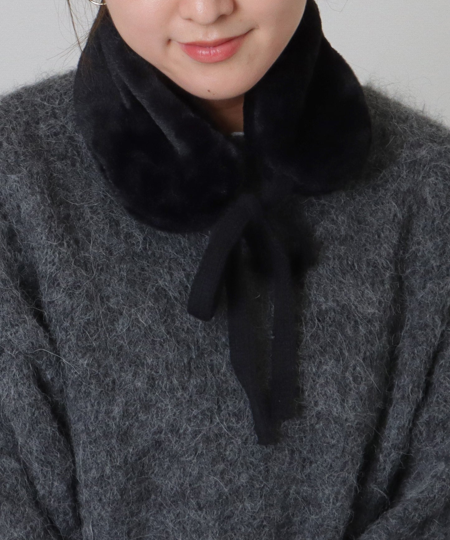 ニット リボン付き 2WAY ファー ティペット