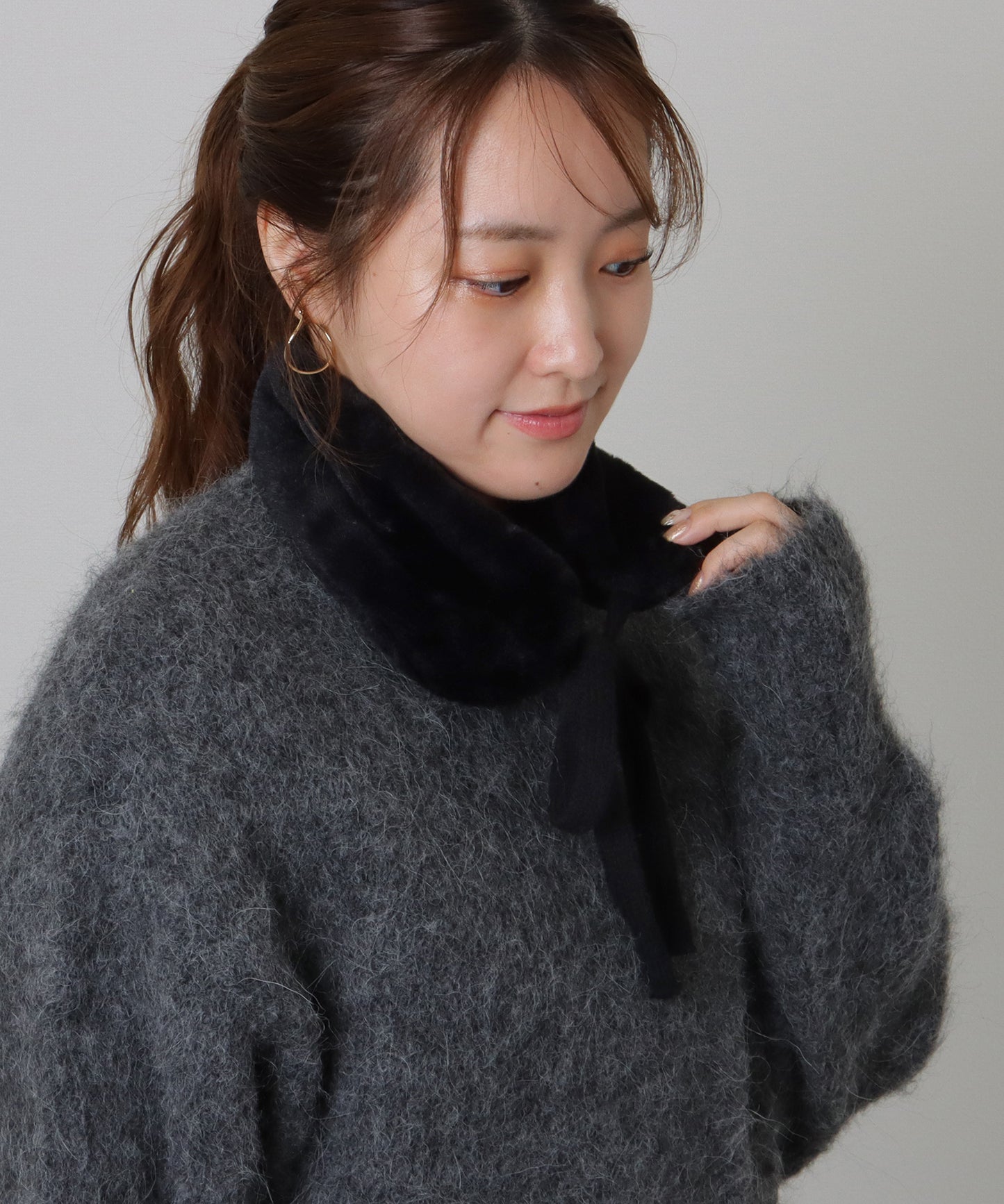 ニット リボン付き 2WAY ファー ティペット