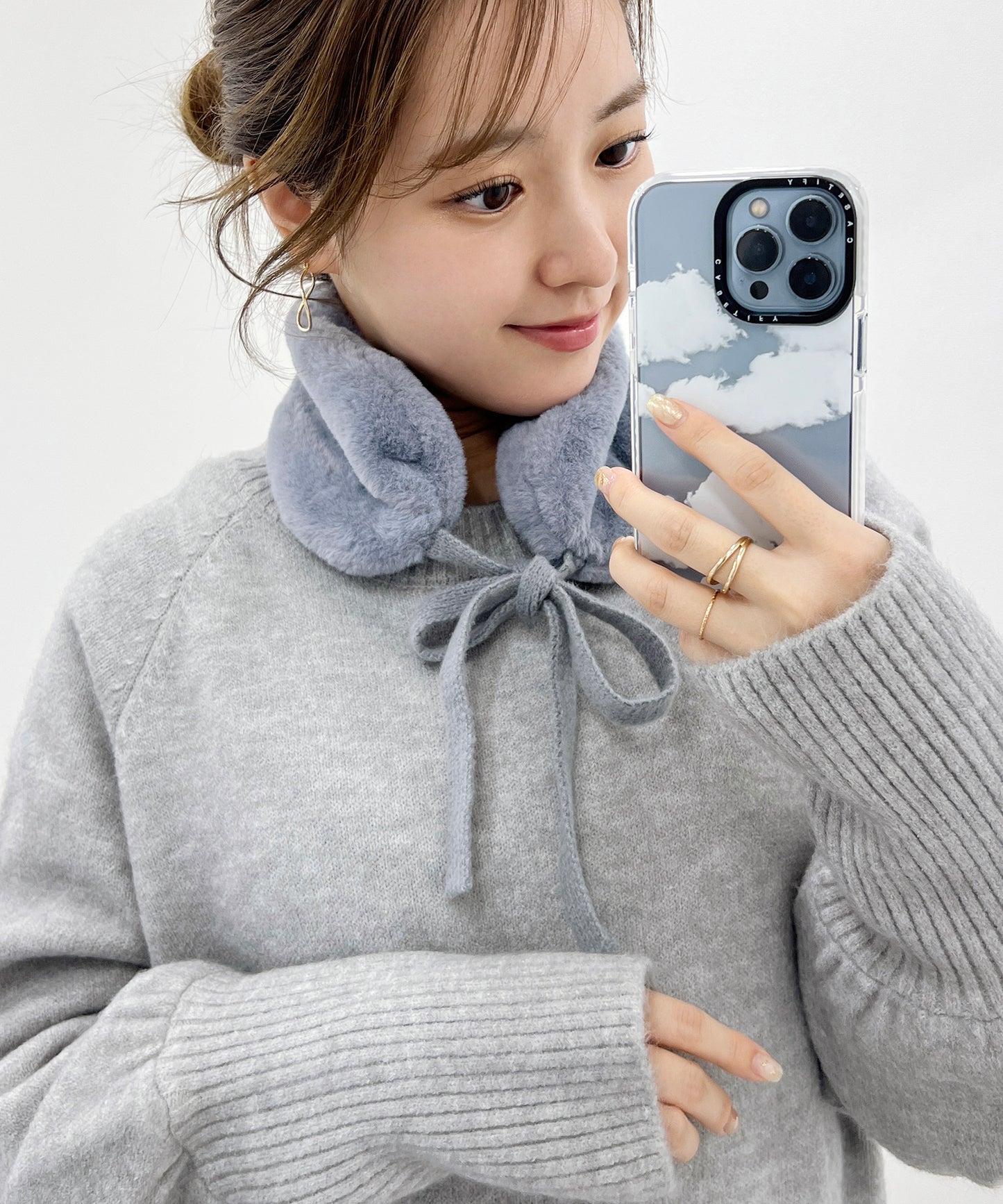 ニット リボン付き 2WAY ファー ティペット