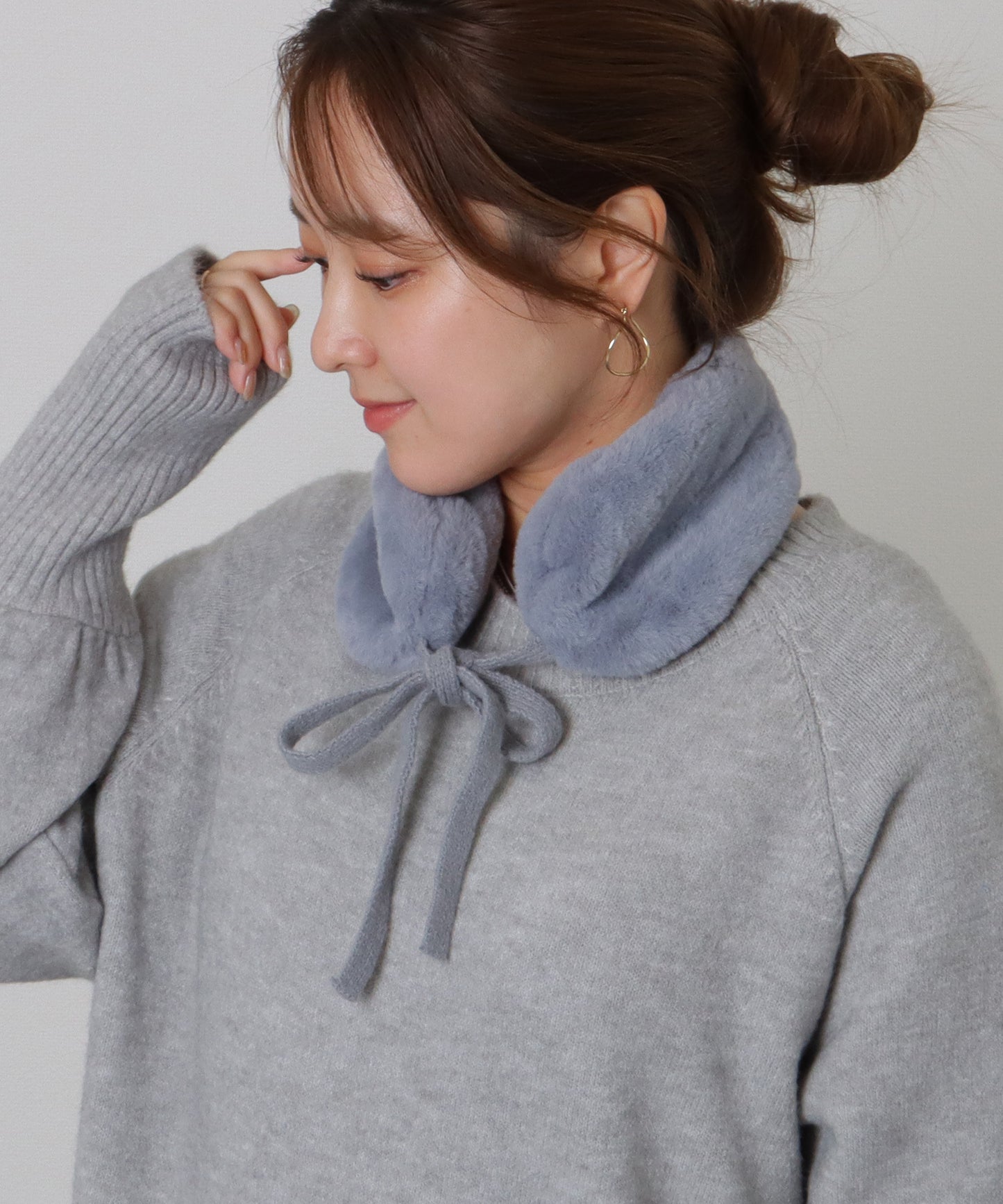 ニット リボン付き 2WAY ファー ティペット