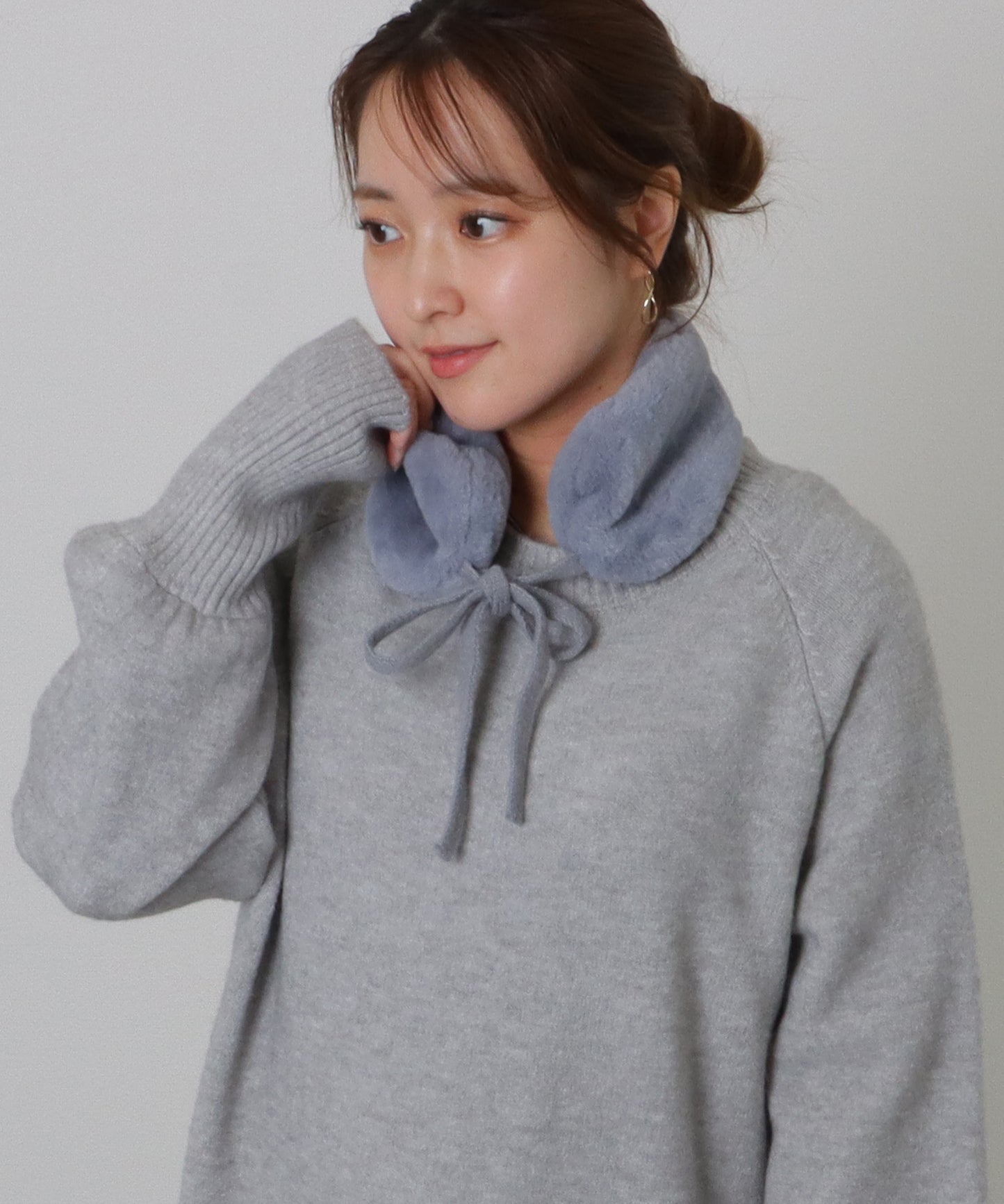 ニット リボン付き 2WAY ファー ティペット