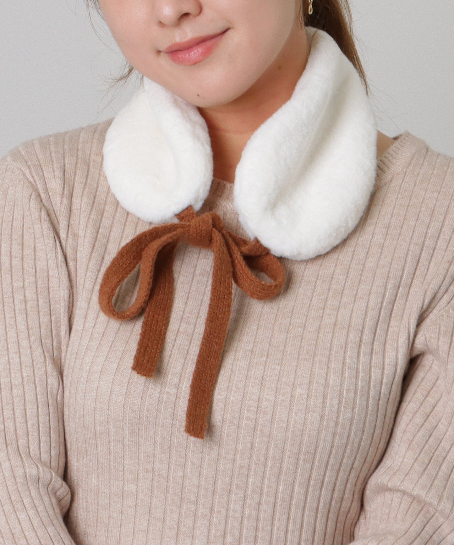 ニット リボン付き 2WAY ファー ティペット