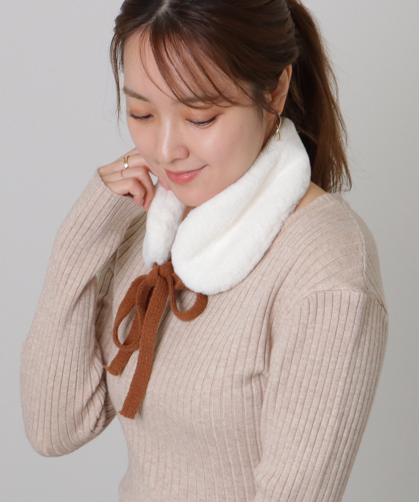 ニット リボン付き 2WAY ファー ティペット