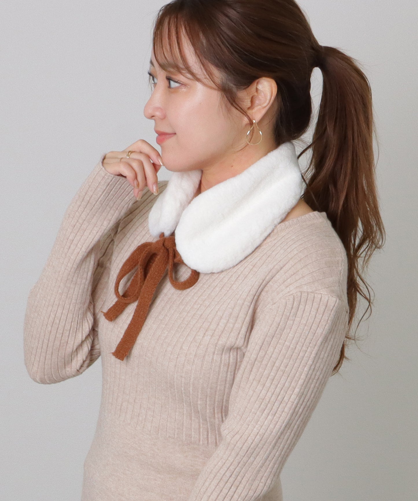 ニット リボン付き 2WAY ファー ティペット