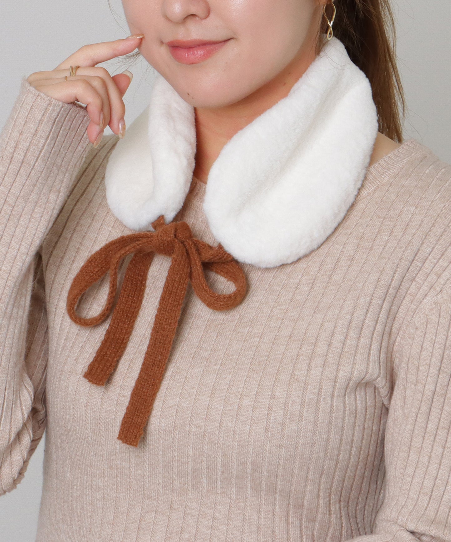 ニット リボン付き 2WAY ファー ティペット