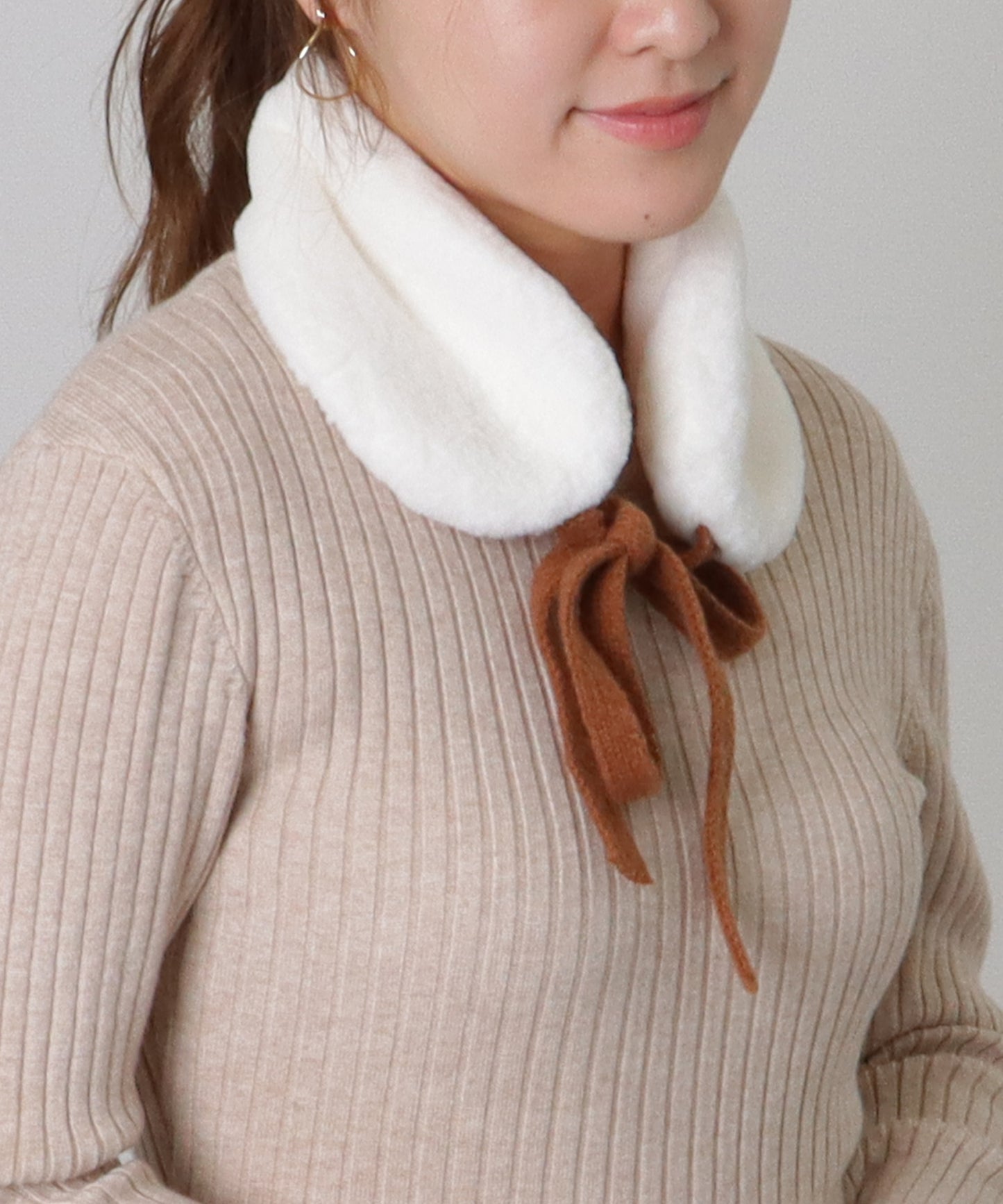 ニット リボン付き 2WAY ファー ティペット