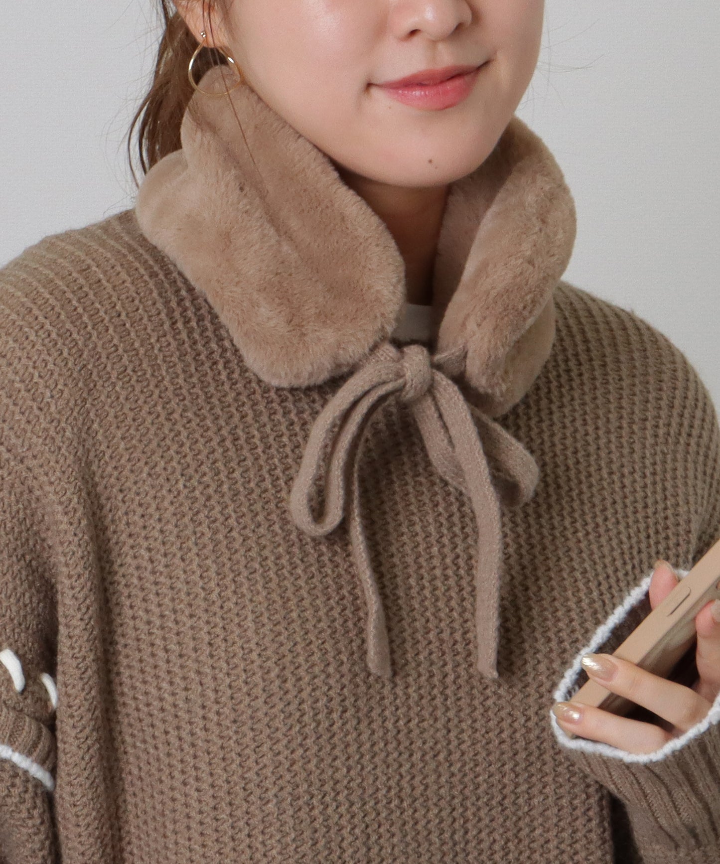 ニット リボン付き 2WAY ファー ティペット