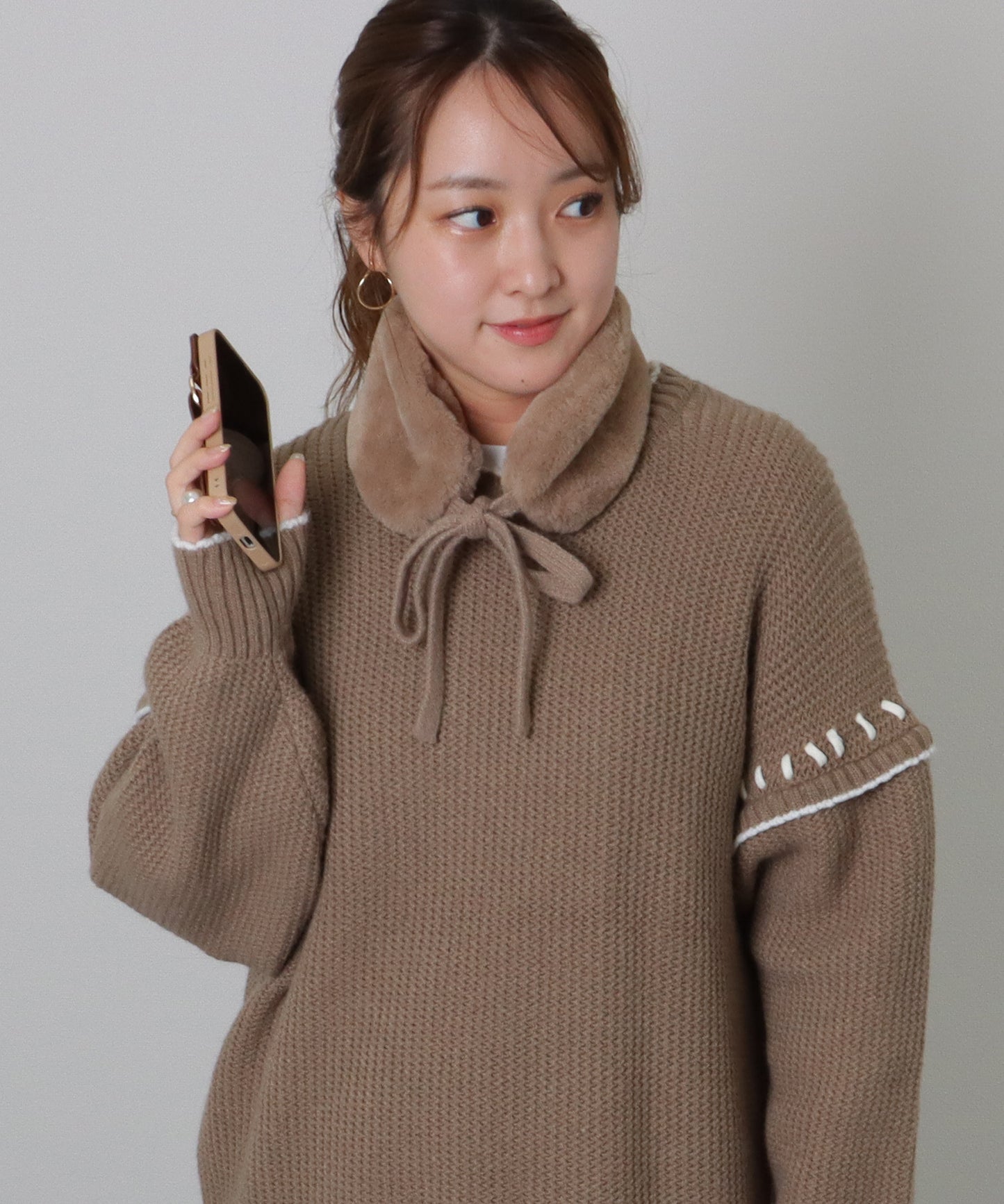 ニット リボン付き 2WAY ファー ティペット