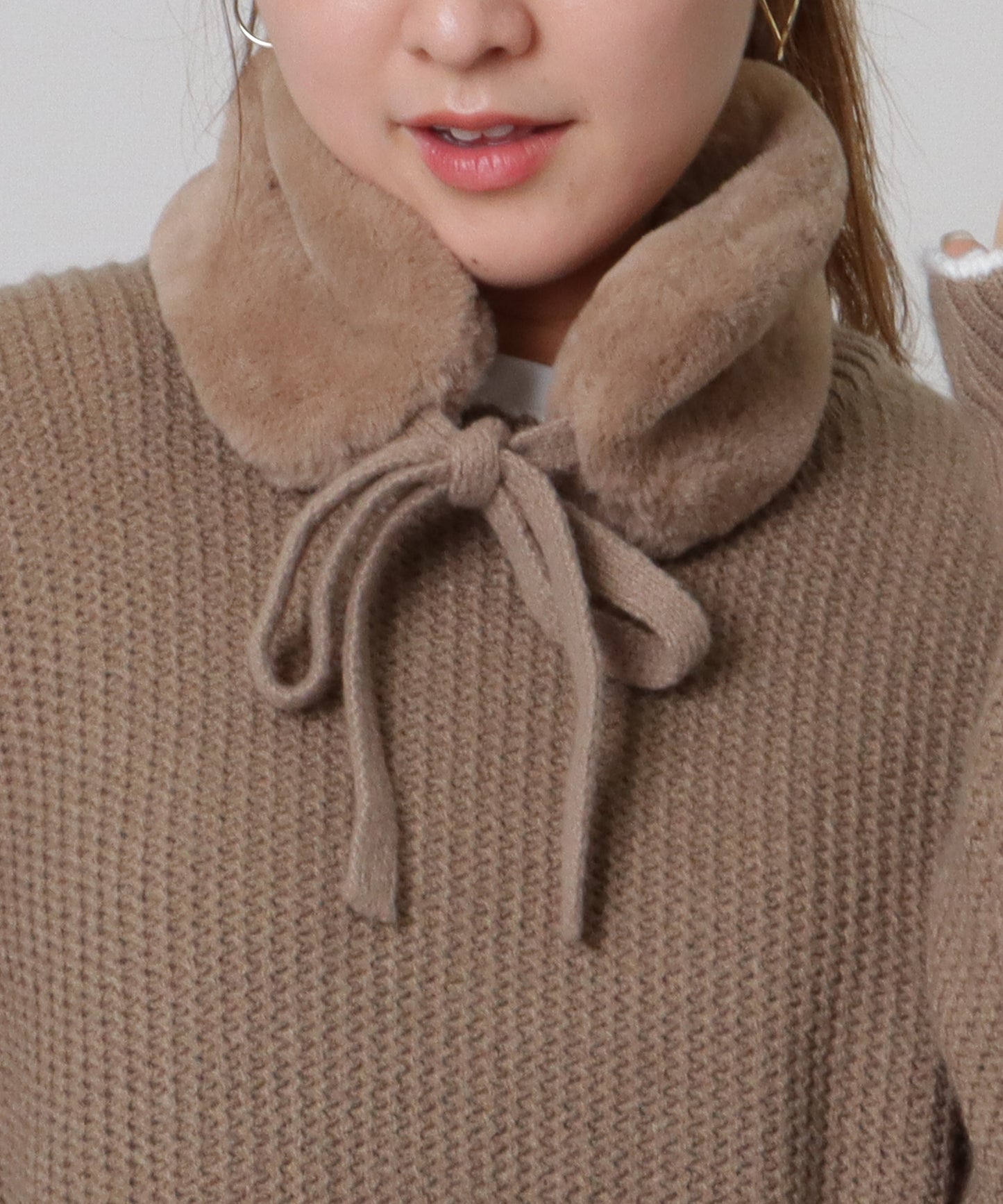 ニット リボン付き 2WAY ファー ティペット