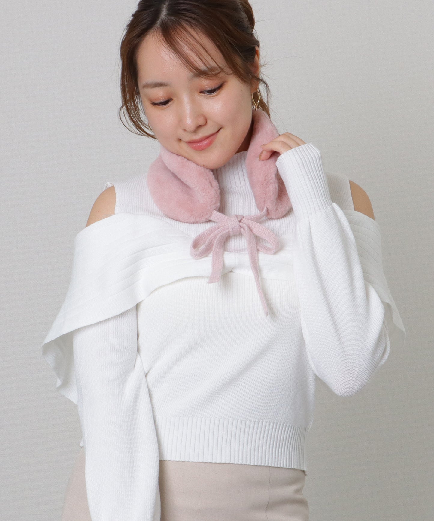 ニット リボン付き 2WAY ファー ティペット