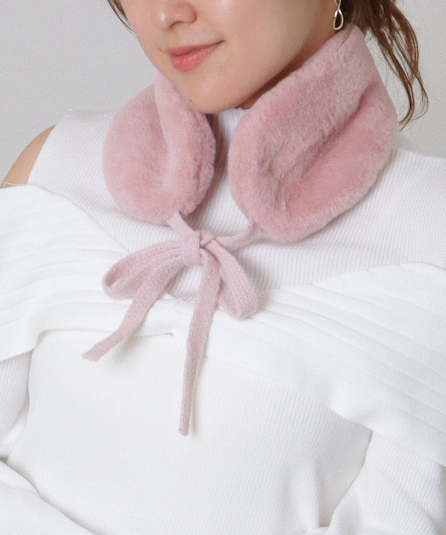 ニット リボン付き 2WAY ファー ティペット