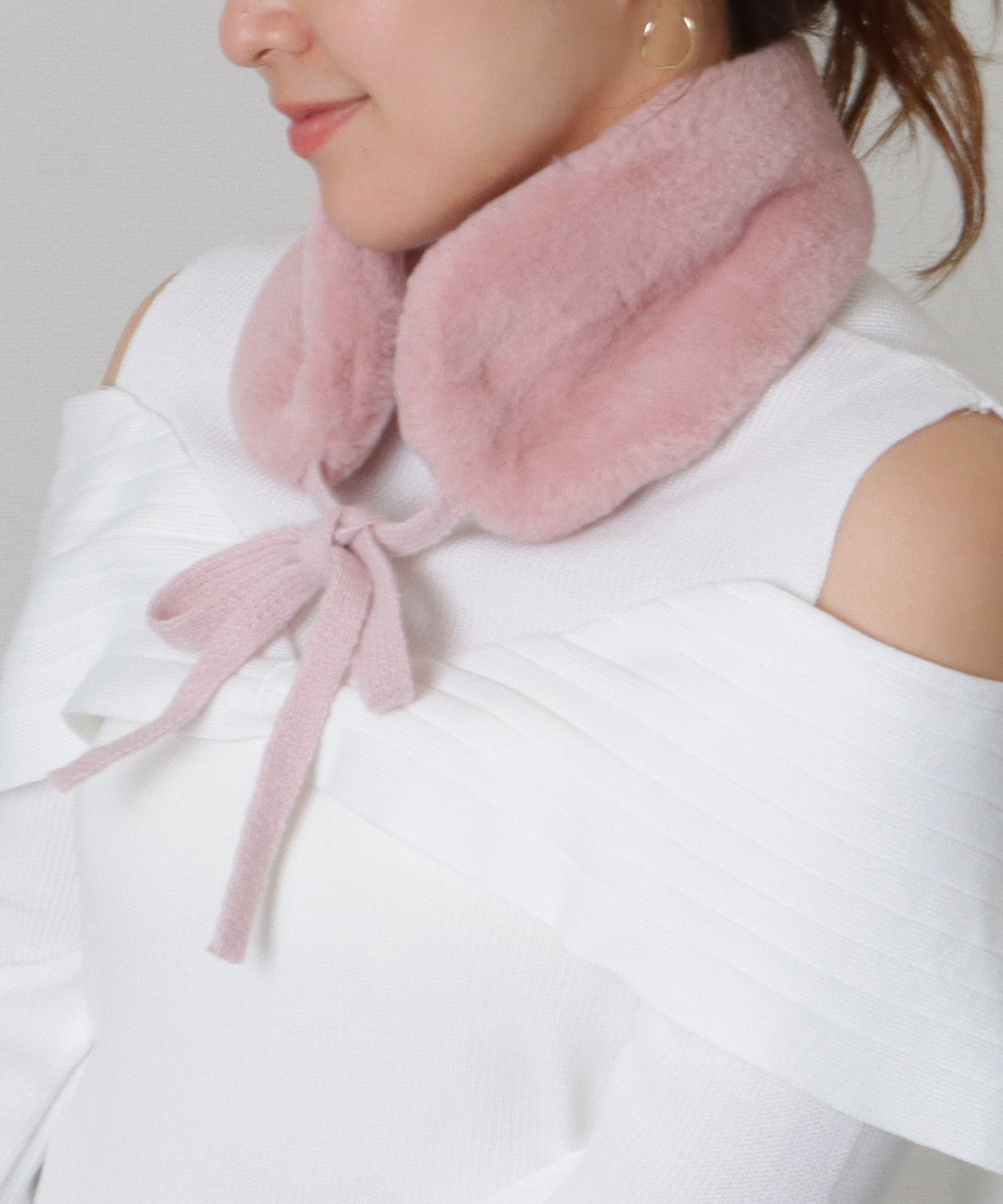 ニット リボン付き 2WAY ファー ティペット