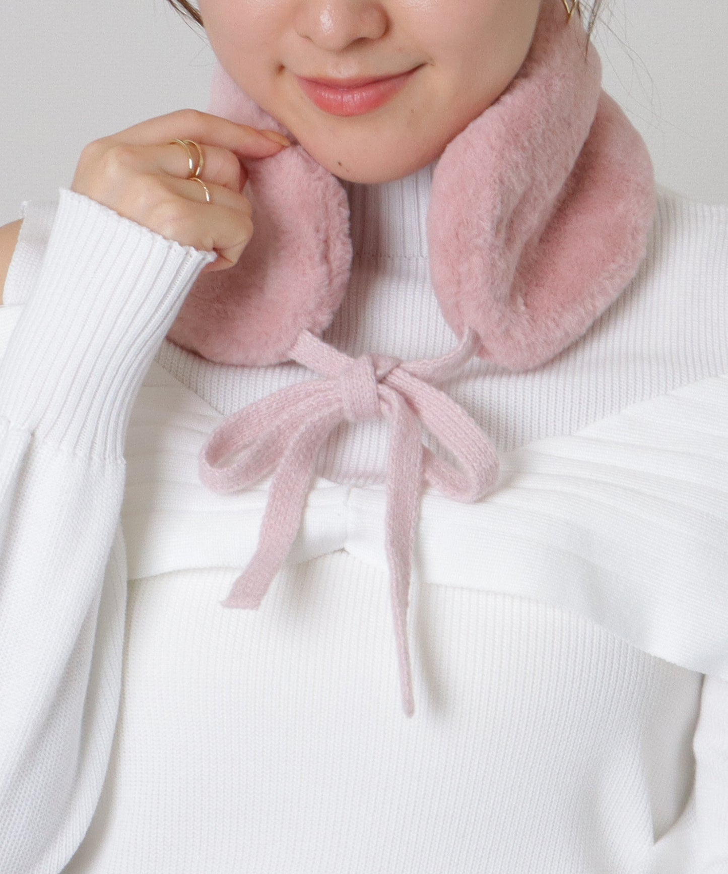 ニット リボン付き 2WAY ファー ティペット