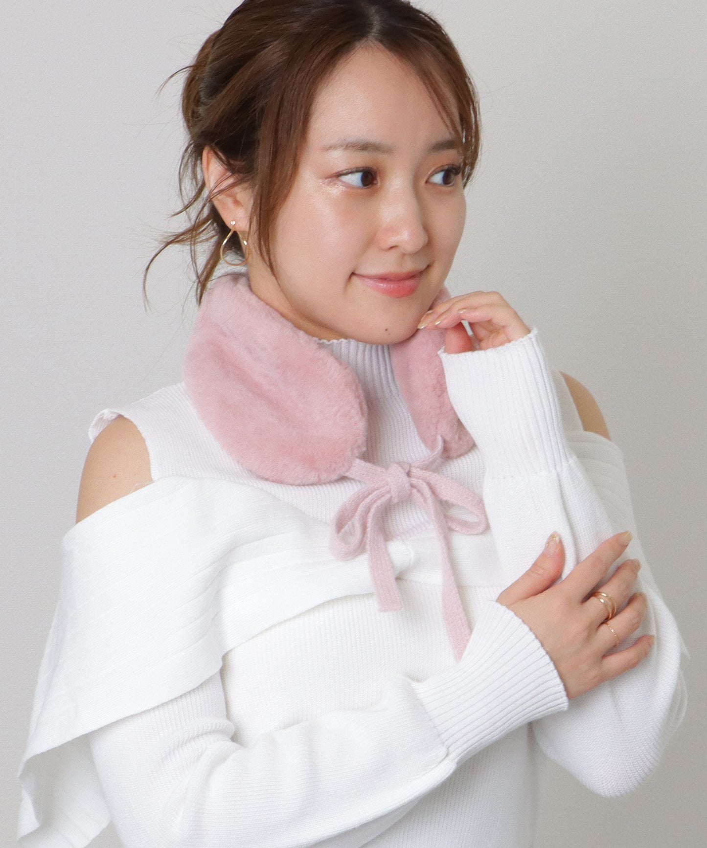 ニット リボン付き 2WAY ファー ティペット