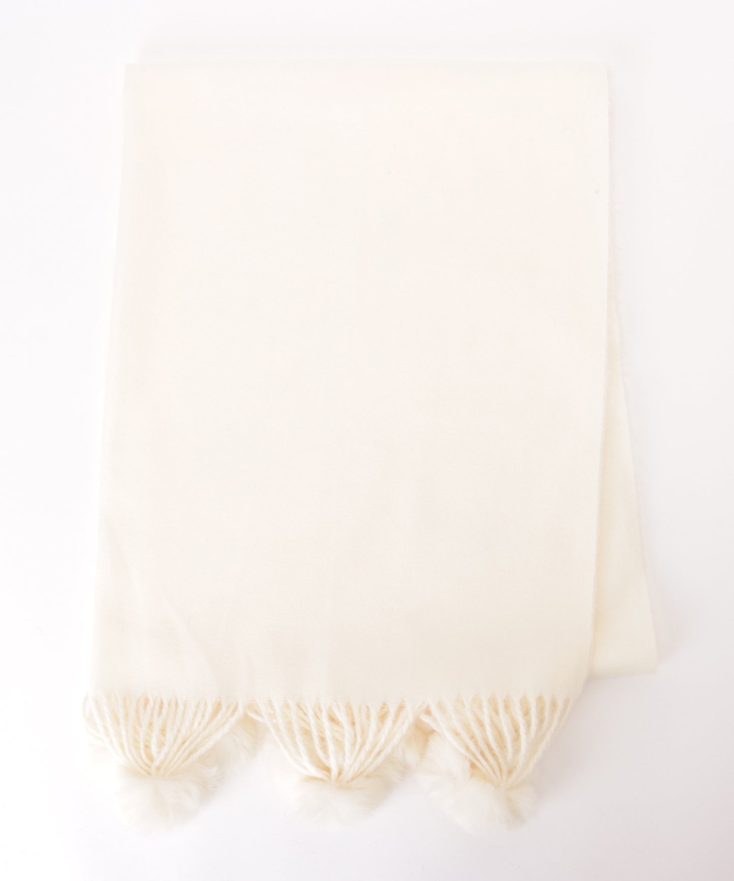 ソリッドカラー ファー ポンポン付き フリンジ マフラー