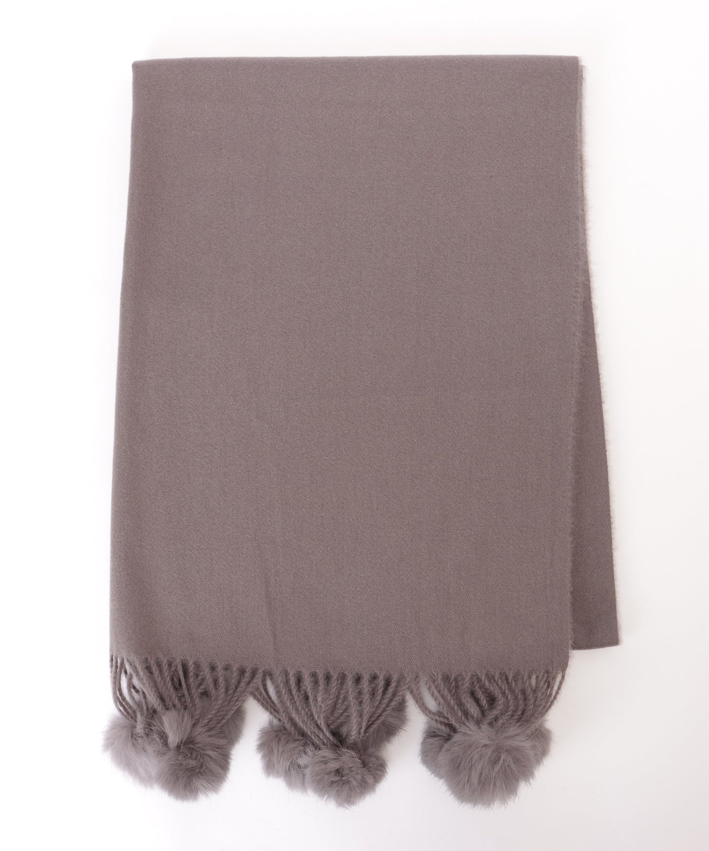 ソリッドカラー ファー ポンポン付き フリンジ マフラー