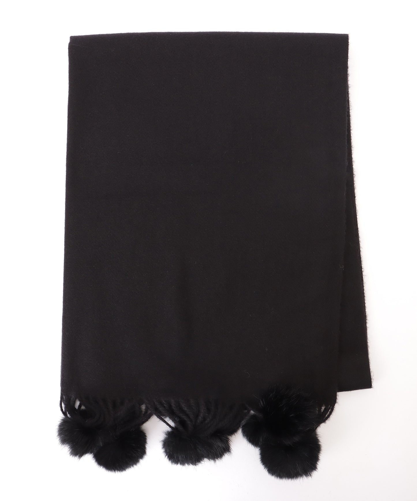 ソリッドカラー ファー ポンポン付き フリンジ マフラー