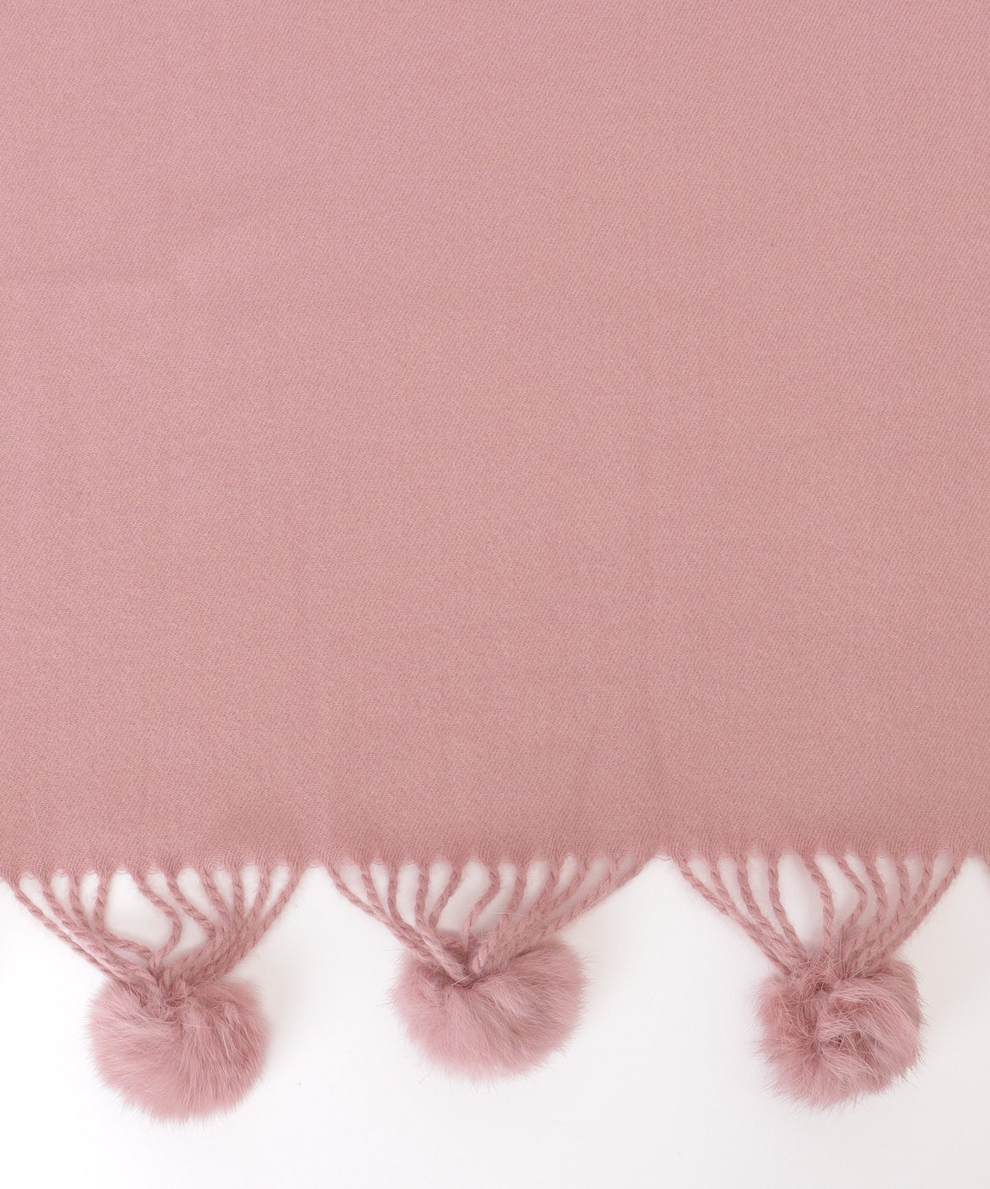 ソリッドカラー ファー ポンポン付き フリンジ マフラー