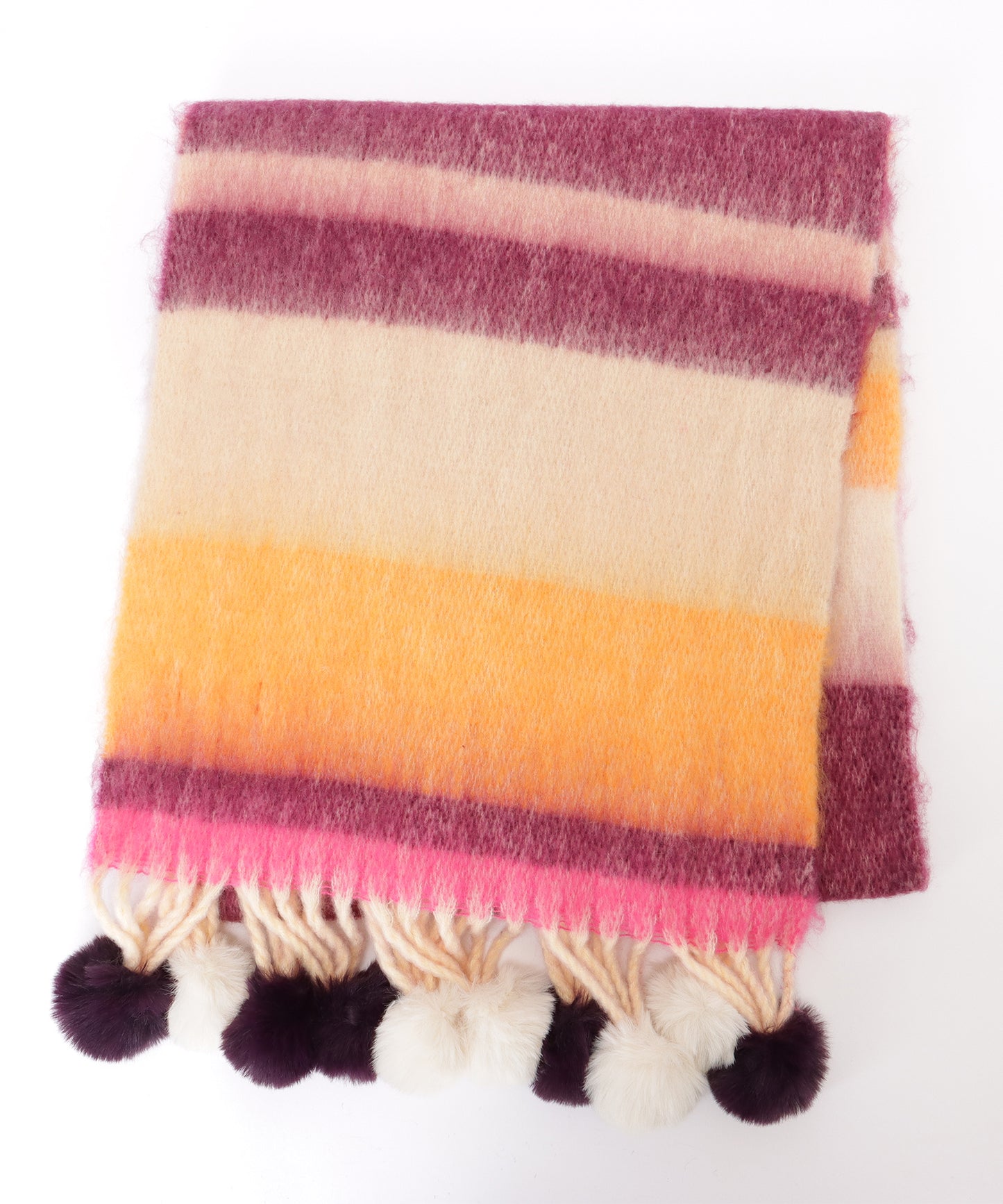 ファー ポンポン付き グラデーション フリンジ マフラー