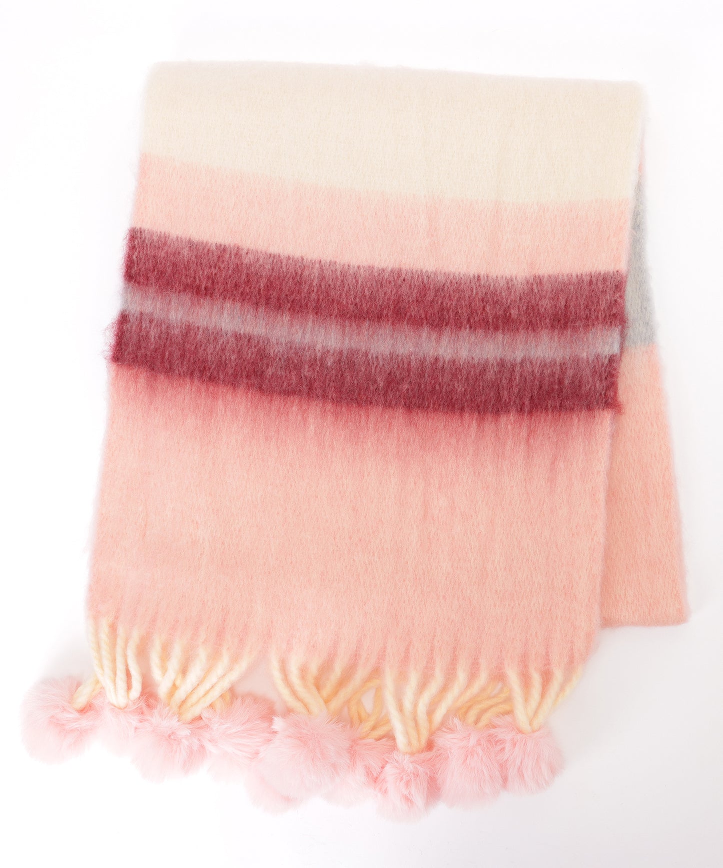 ファー ポンポン付き グラデーション フリンジ マフラー