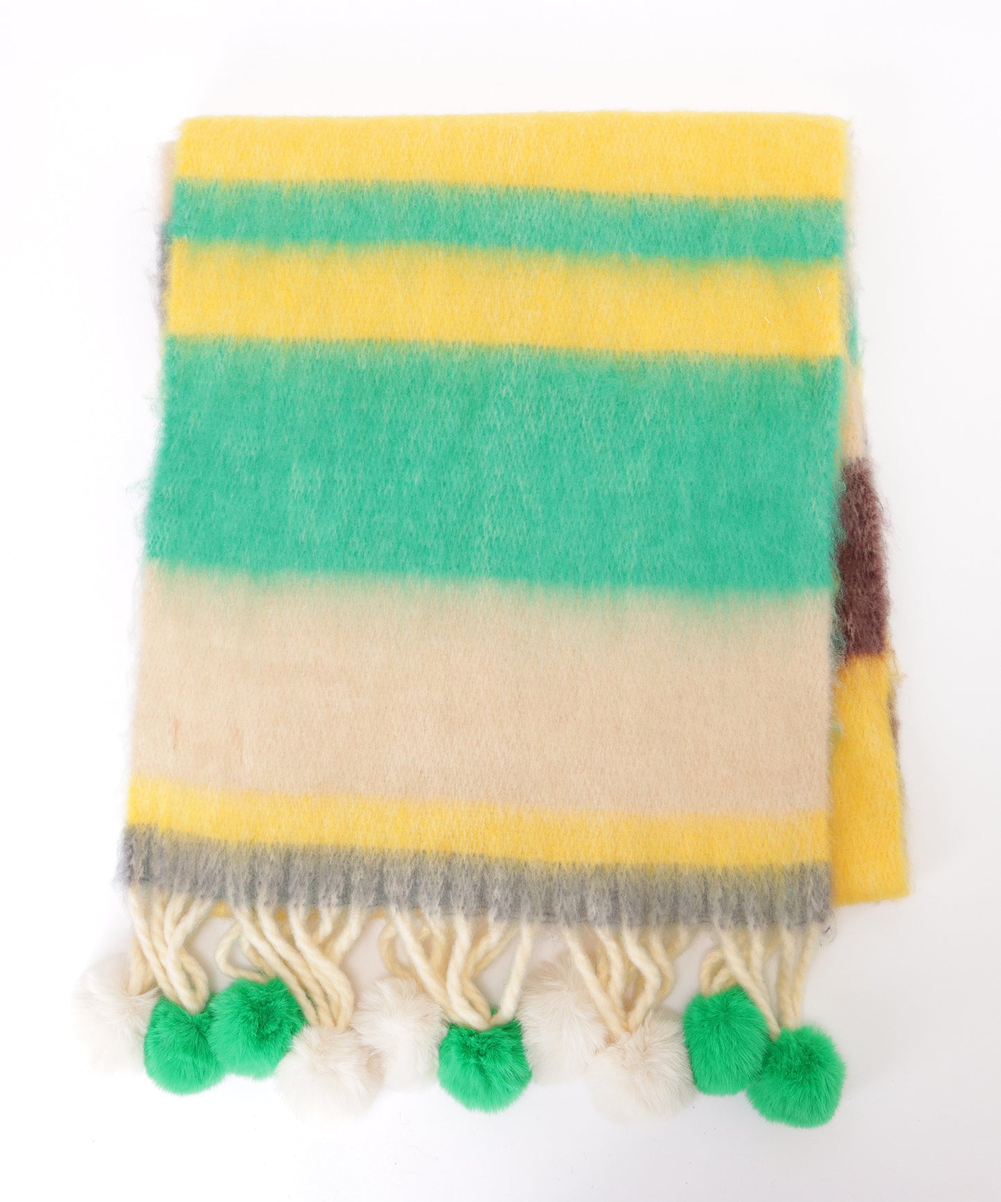 ファー ポンポン付き グラデーション フリンジ マフラー