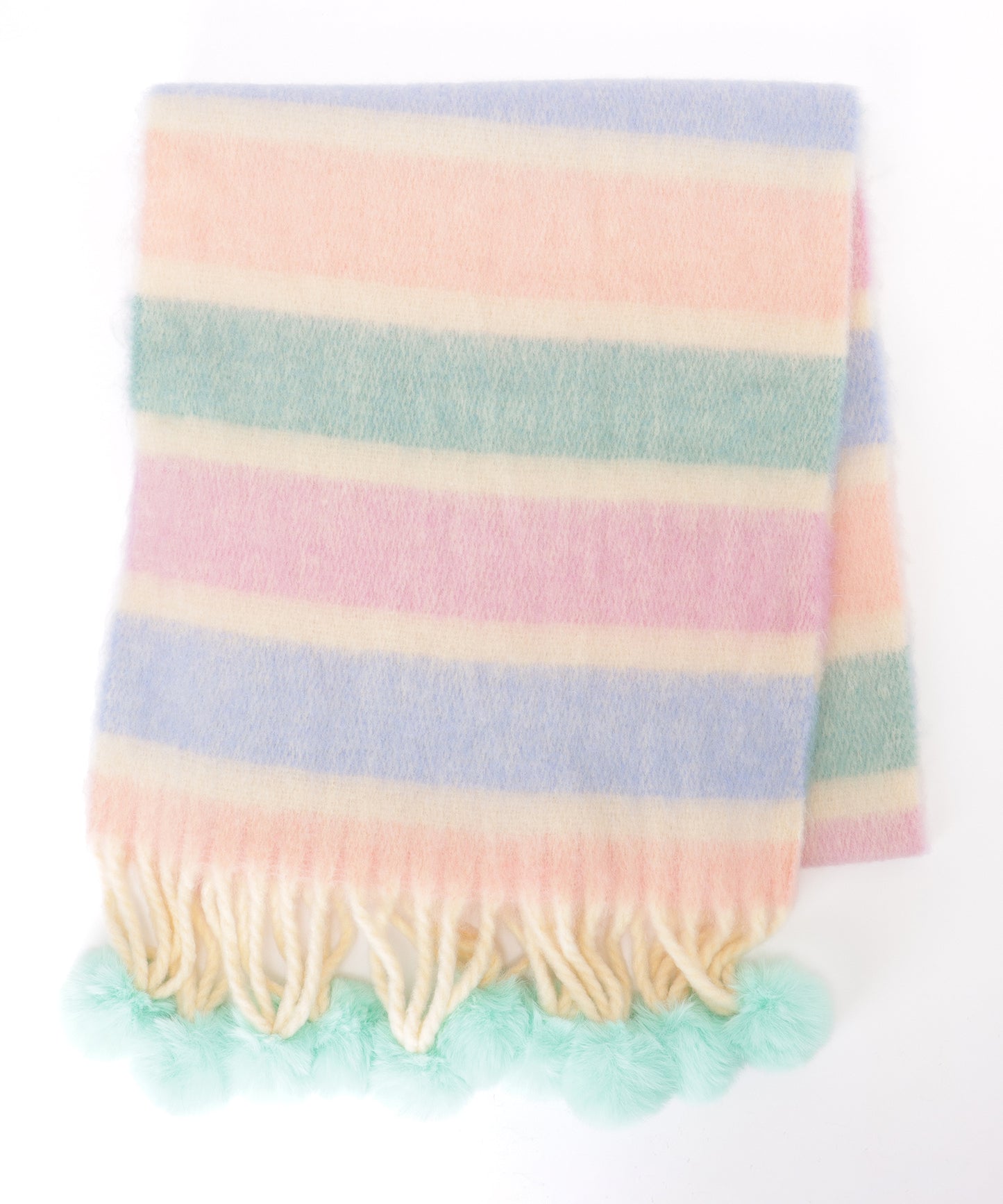 ファー ポンポン付き グラデーション フリンジ マフラー