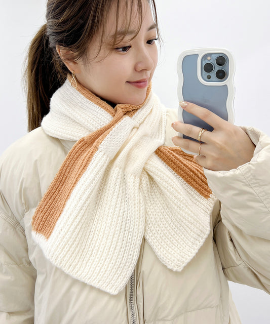 バイカラー リブ ニット リボン ループ マフラー