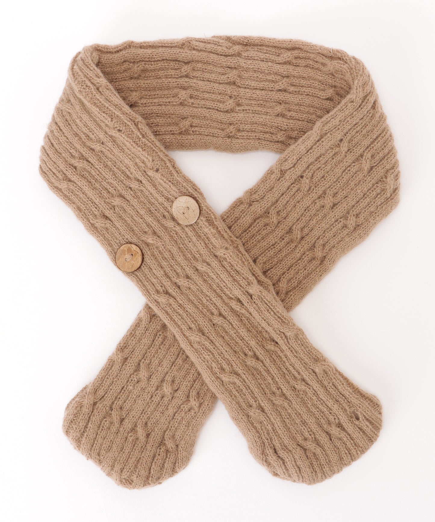 ソリッドカラー ボタン付き ケーブル ニット マフラー