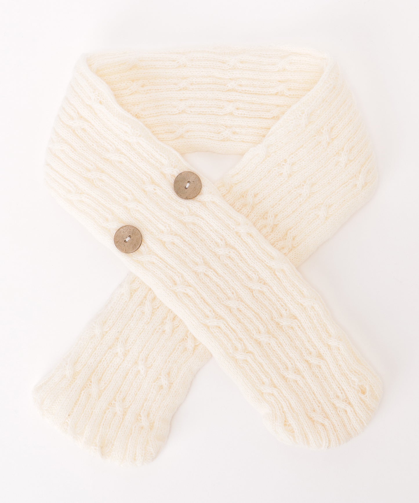 ソリッドカラー ボタン付き ケーブル ニット マフラー