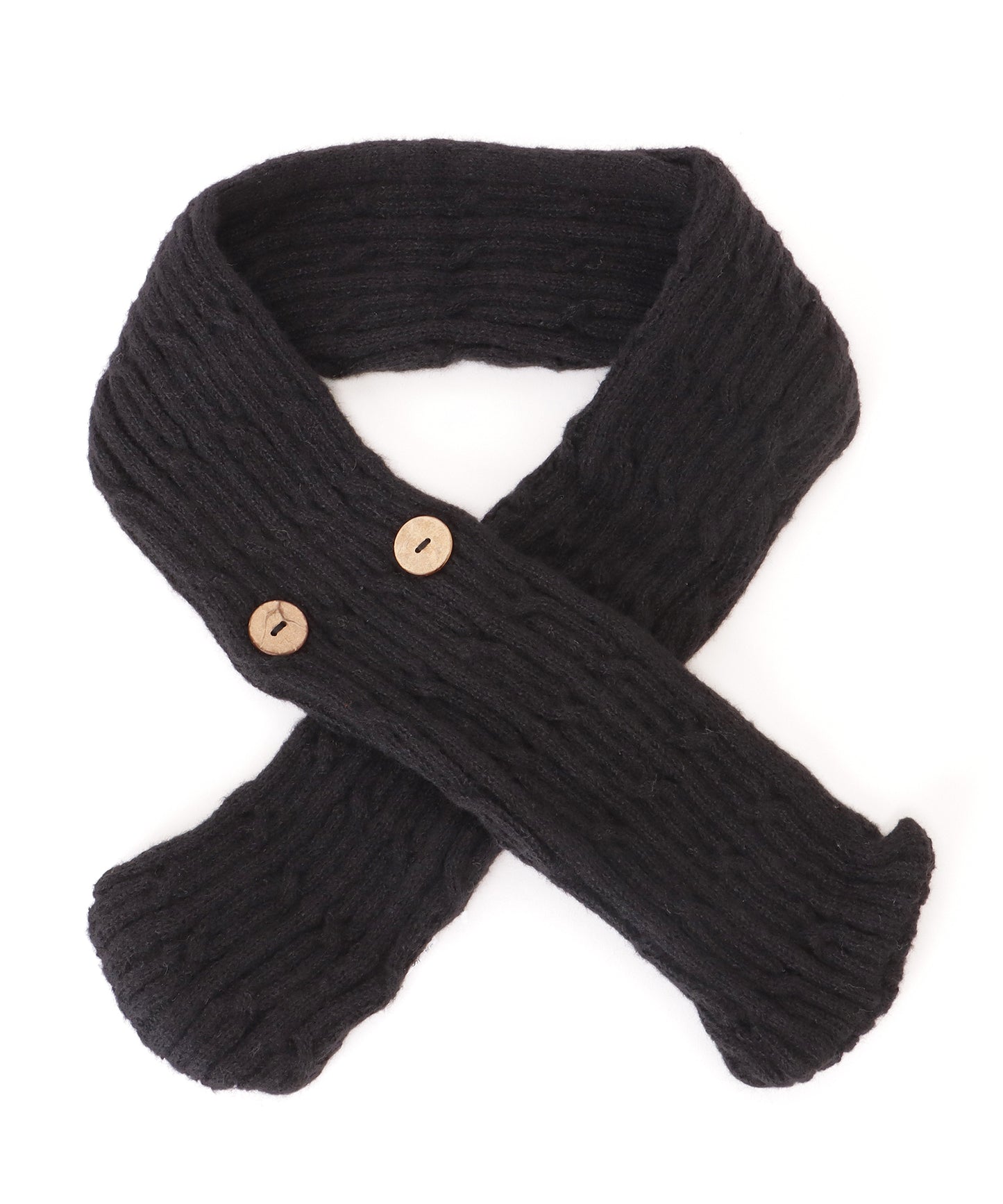 ソリッドカラー ボタン付き ケーブル ニット マフラー