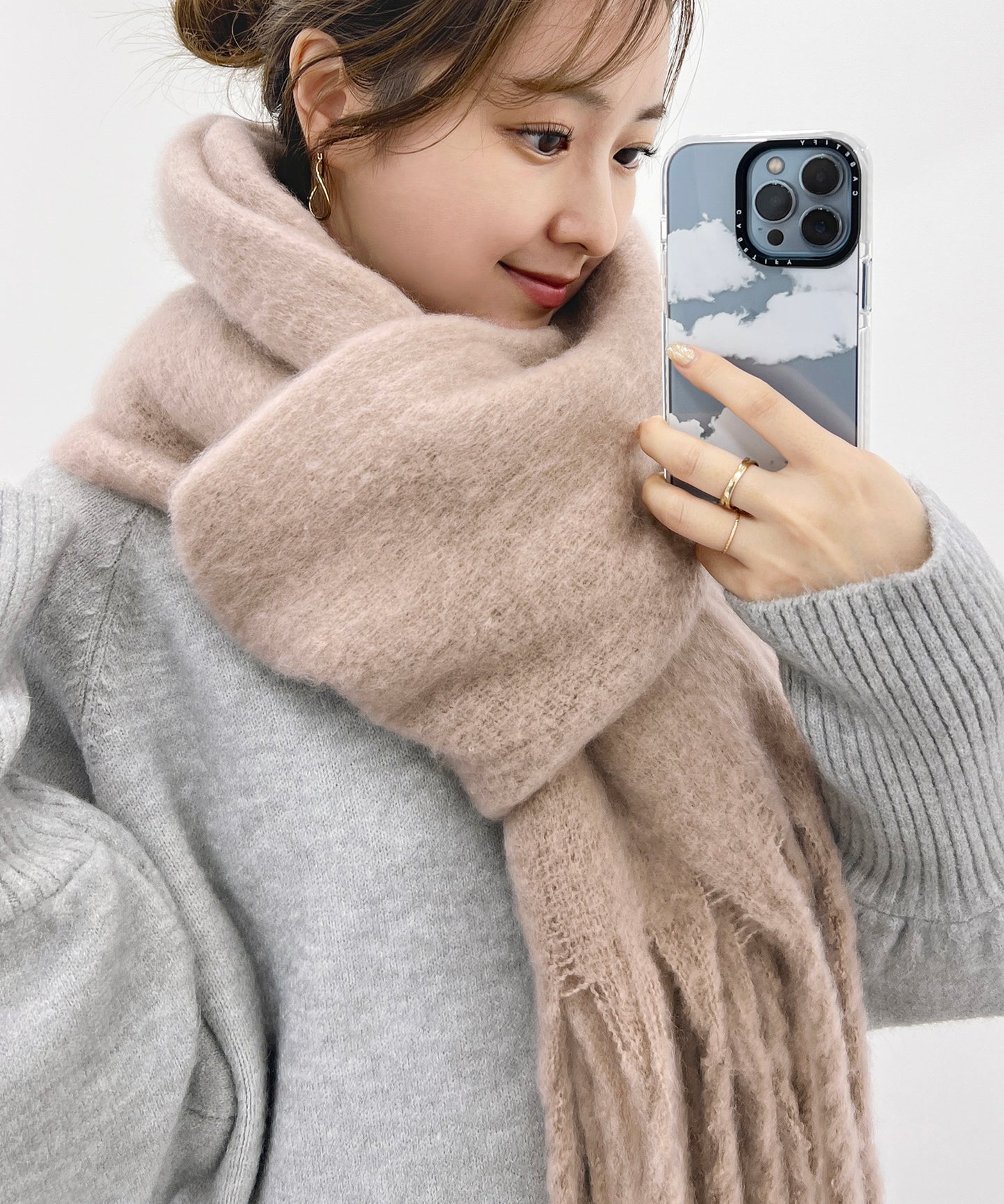 ソリッドカラー シンプル ニット フリンジ マフラー