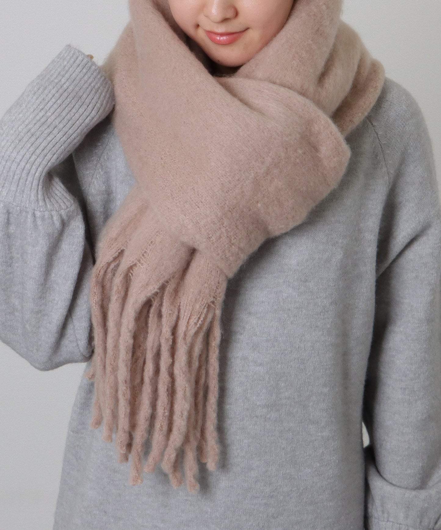 ソリッドカラー シンプル ニット フリンジ マフラー