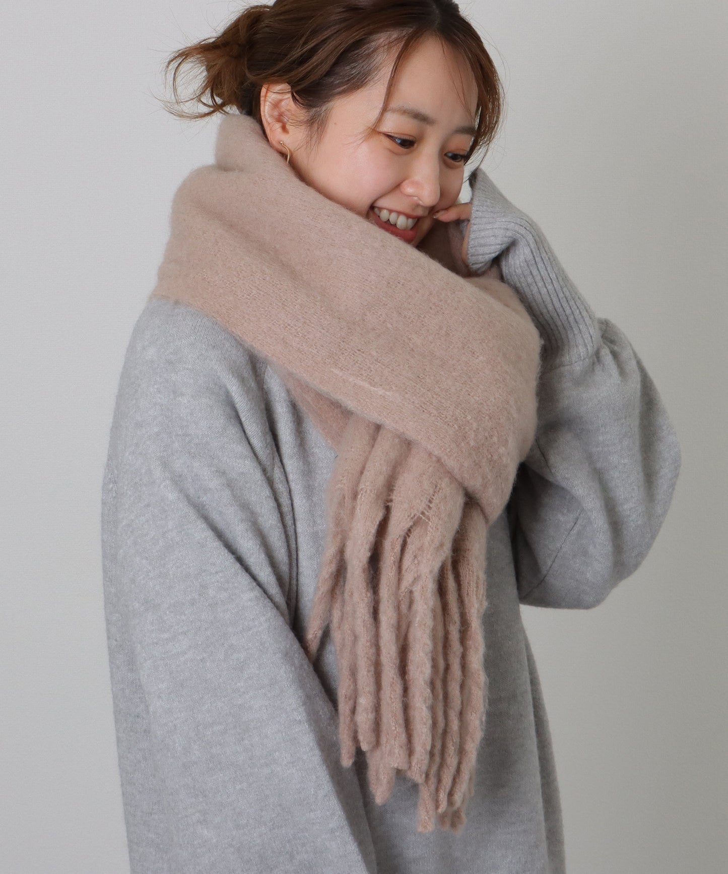 ソリッドカラー シンプル ニット フリンジ マフラー