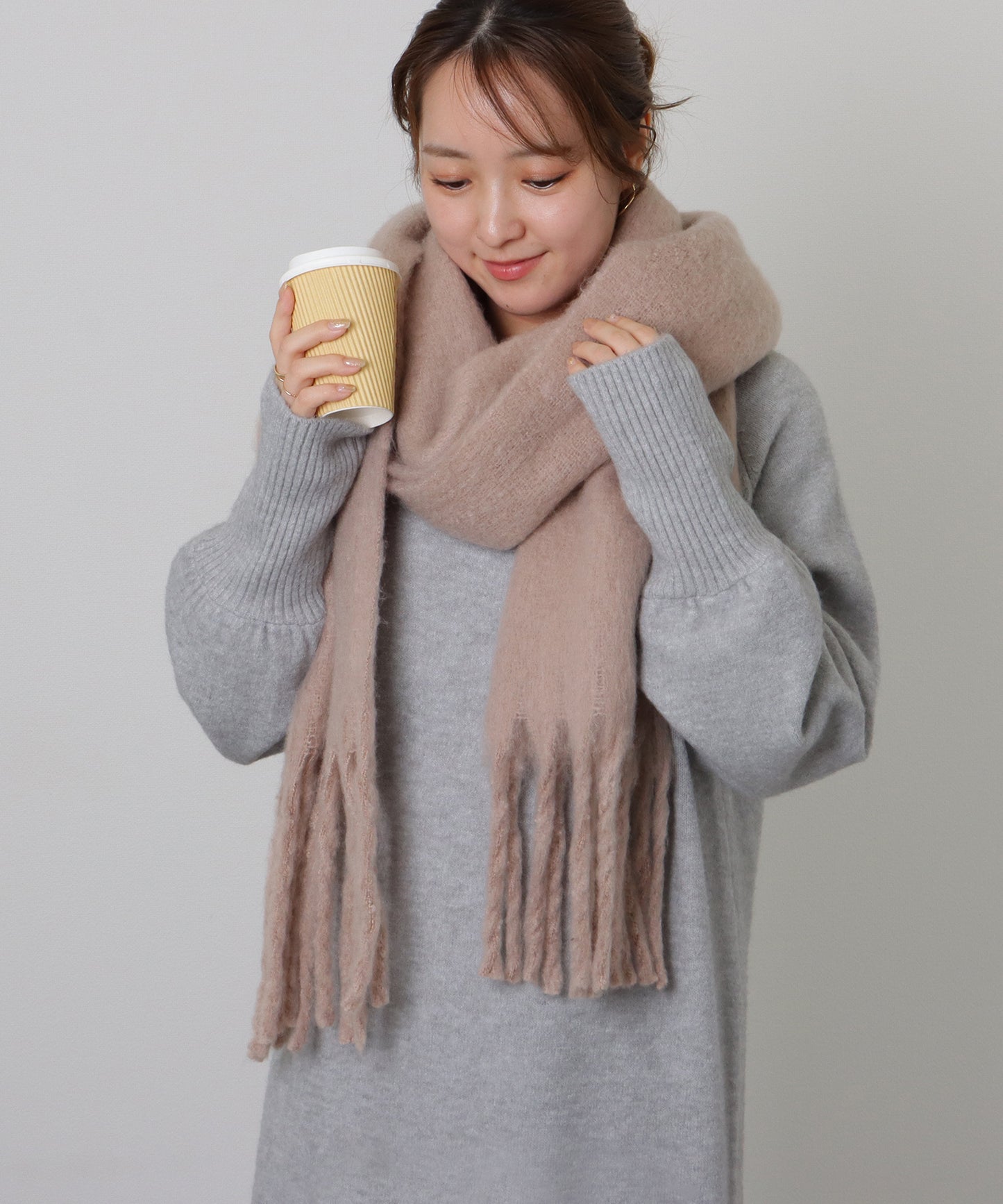 ソリッドカラー シンプル ニット フリンジ マフラー