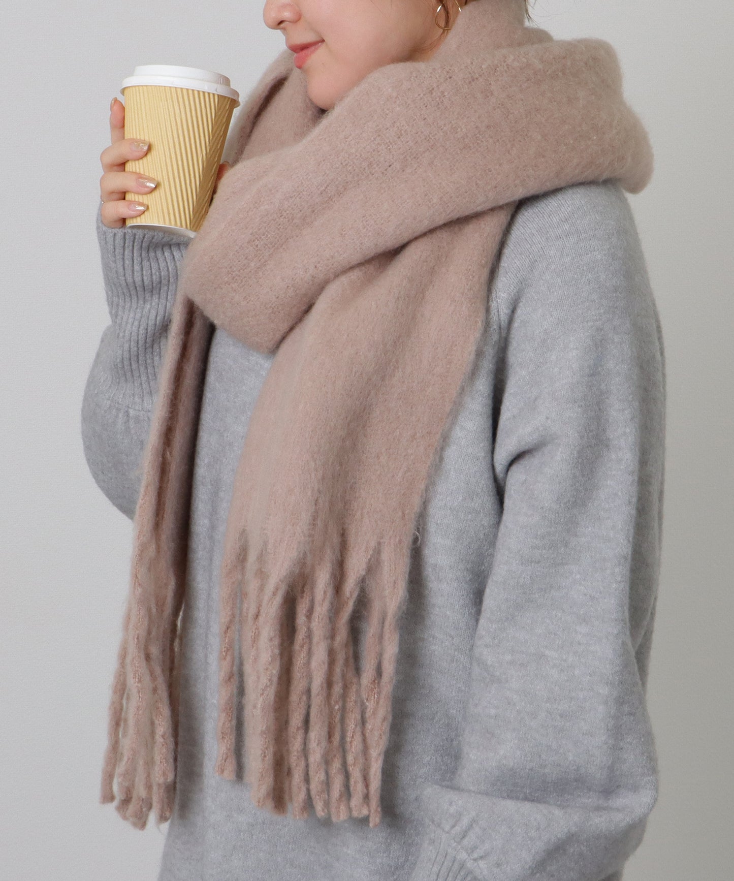 ソリッドカラー シンプル ニット フリンジ マフラー