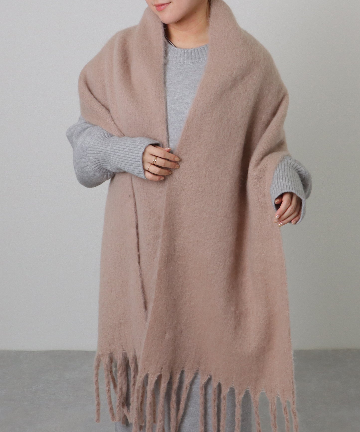 ソリッドカラー シンプル ニット フリンジ マフラー