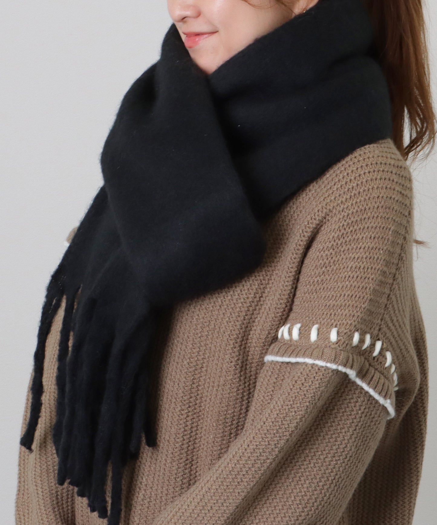 ソリッドカラー シンプル ニット フリンジ マフラー