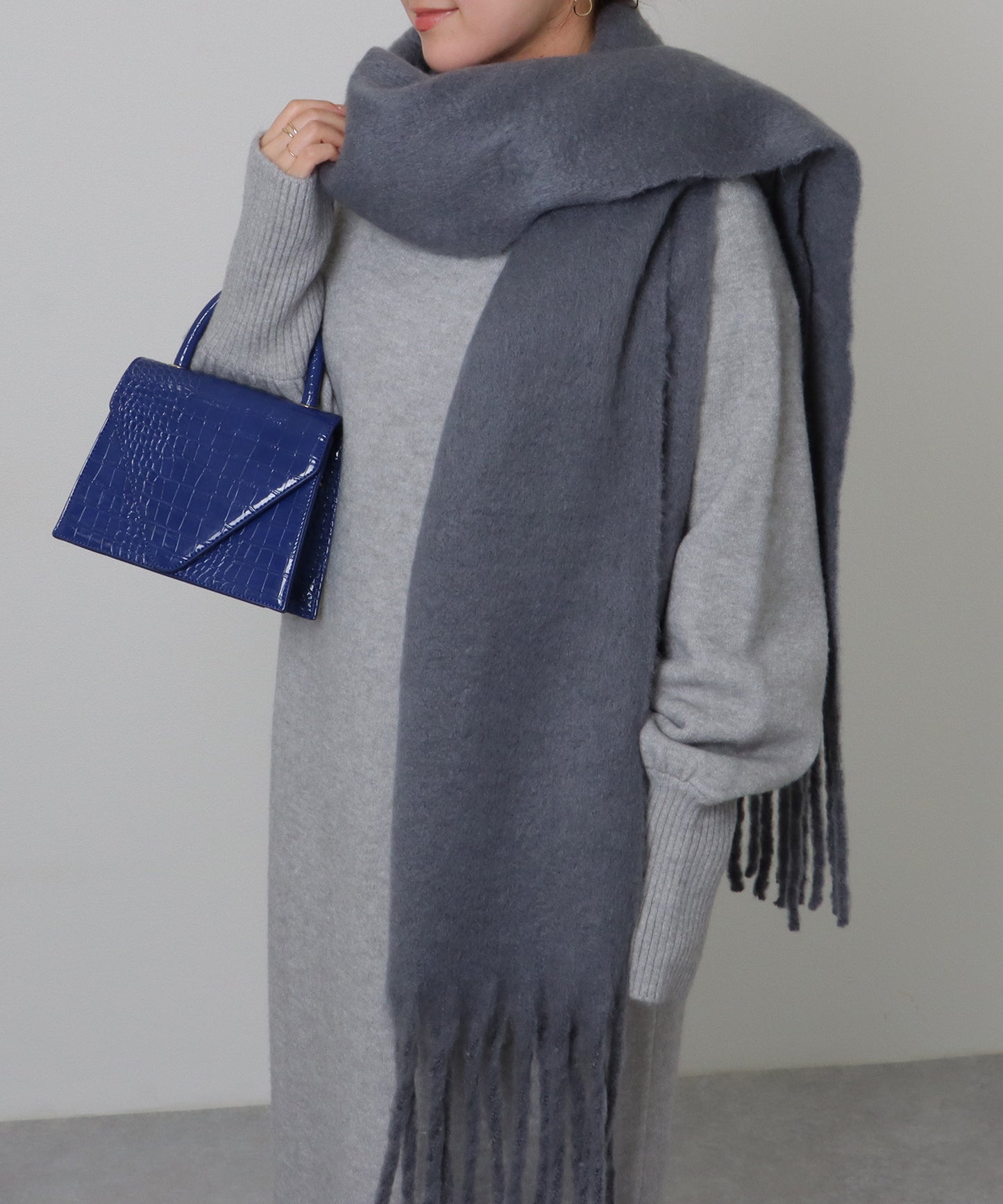 ソリッドカラー シンプル ニット フリンジ マフラー