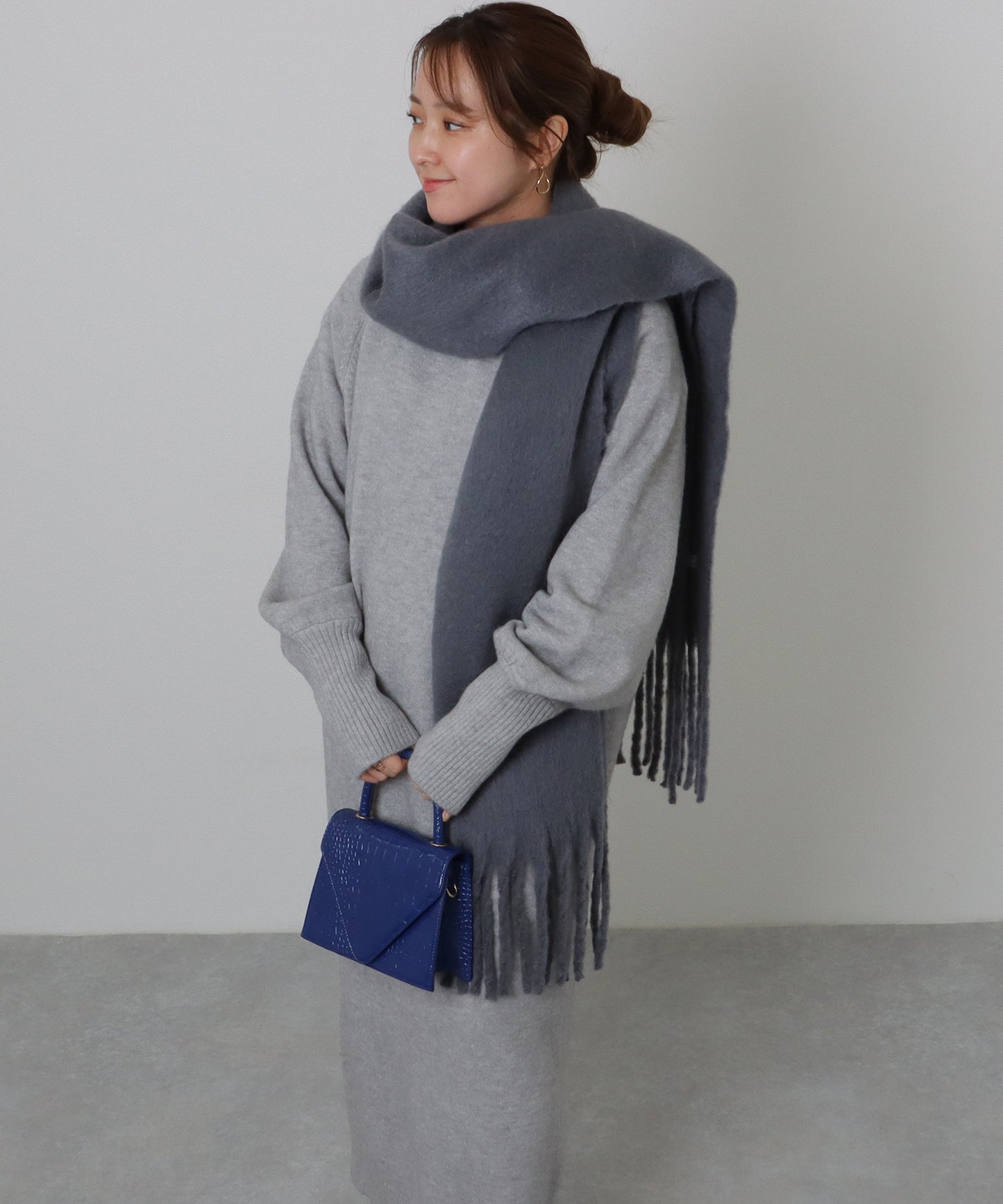 ソリッドカラー シンプル ニット フリンジ マフラー