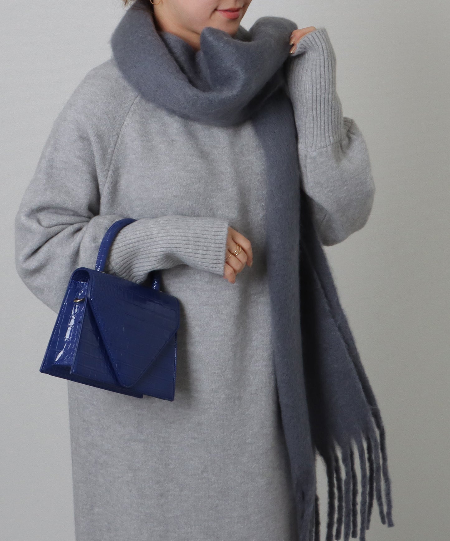 ソリッドカラー シンプル ニット フリンジ マフラー