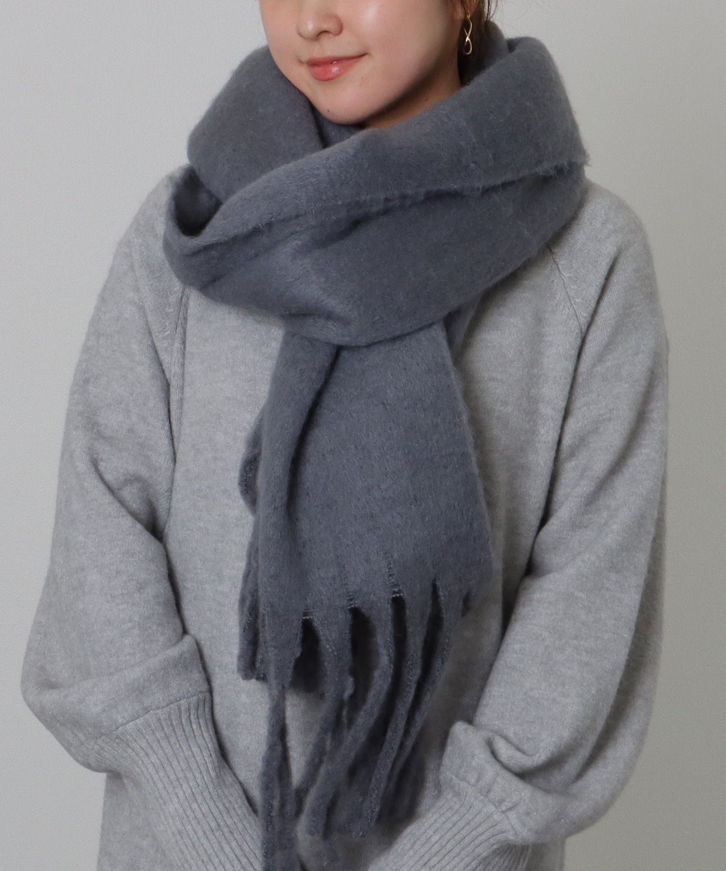 ソリッドカラー シンプル ニット フリンジ マフラー