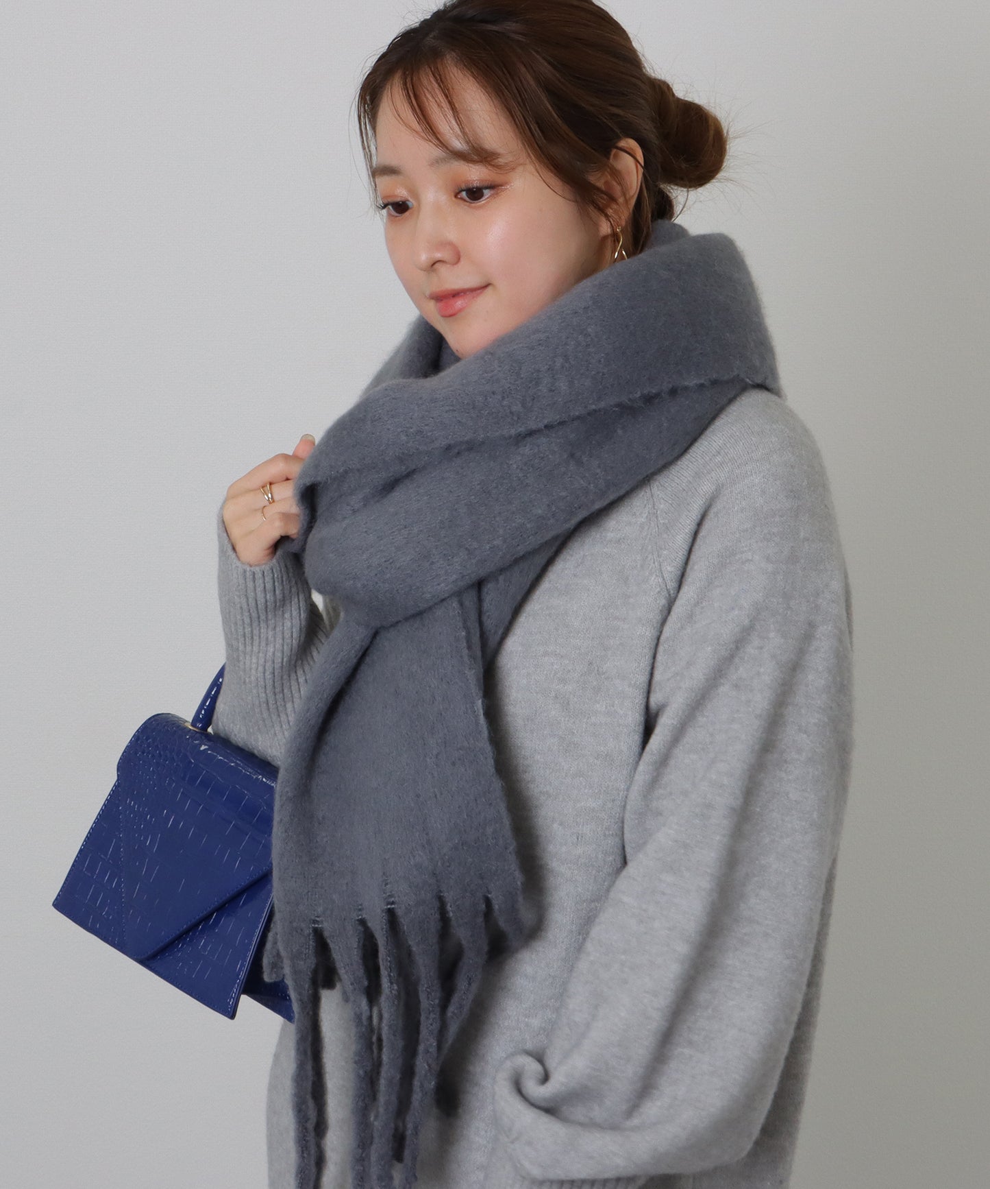 ソリッドカラー シンプル ニット フリンジ マフラー