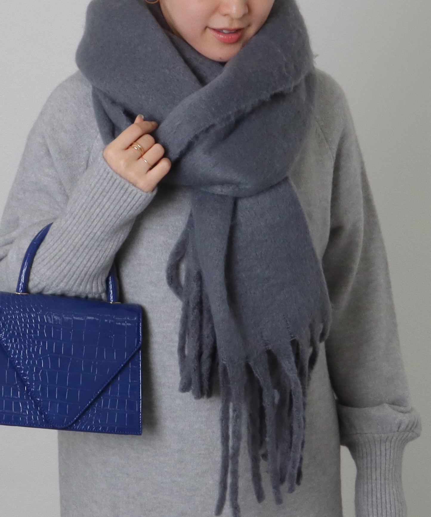 ソリッドカラー シンプル ニット フリンジ マフラー