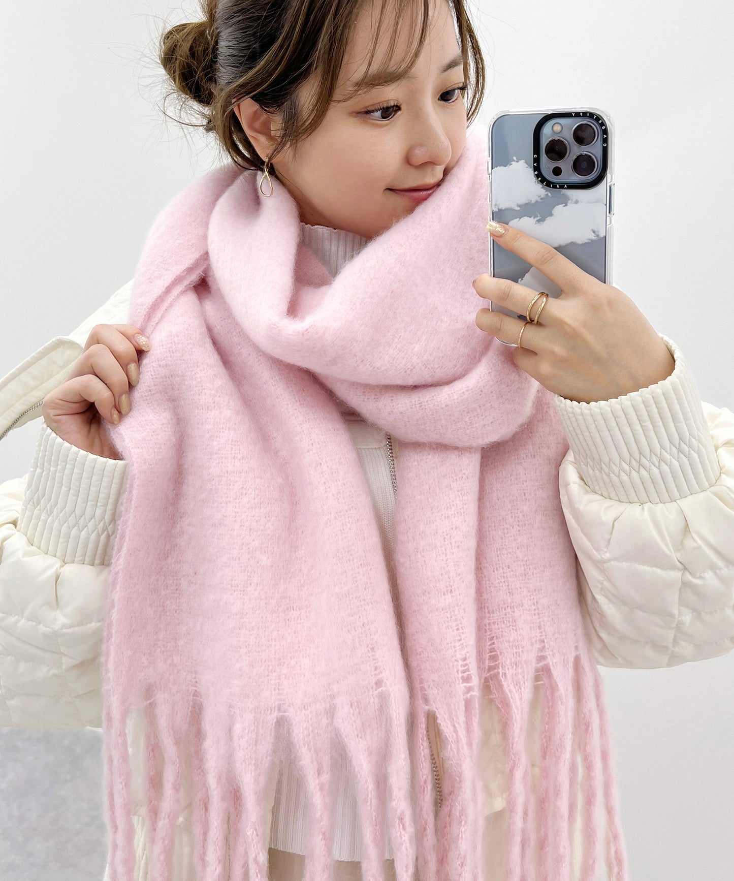 ソリッドカラー シンプル ニット フリンジ マフラー