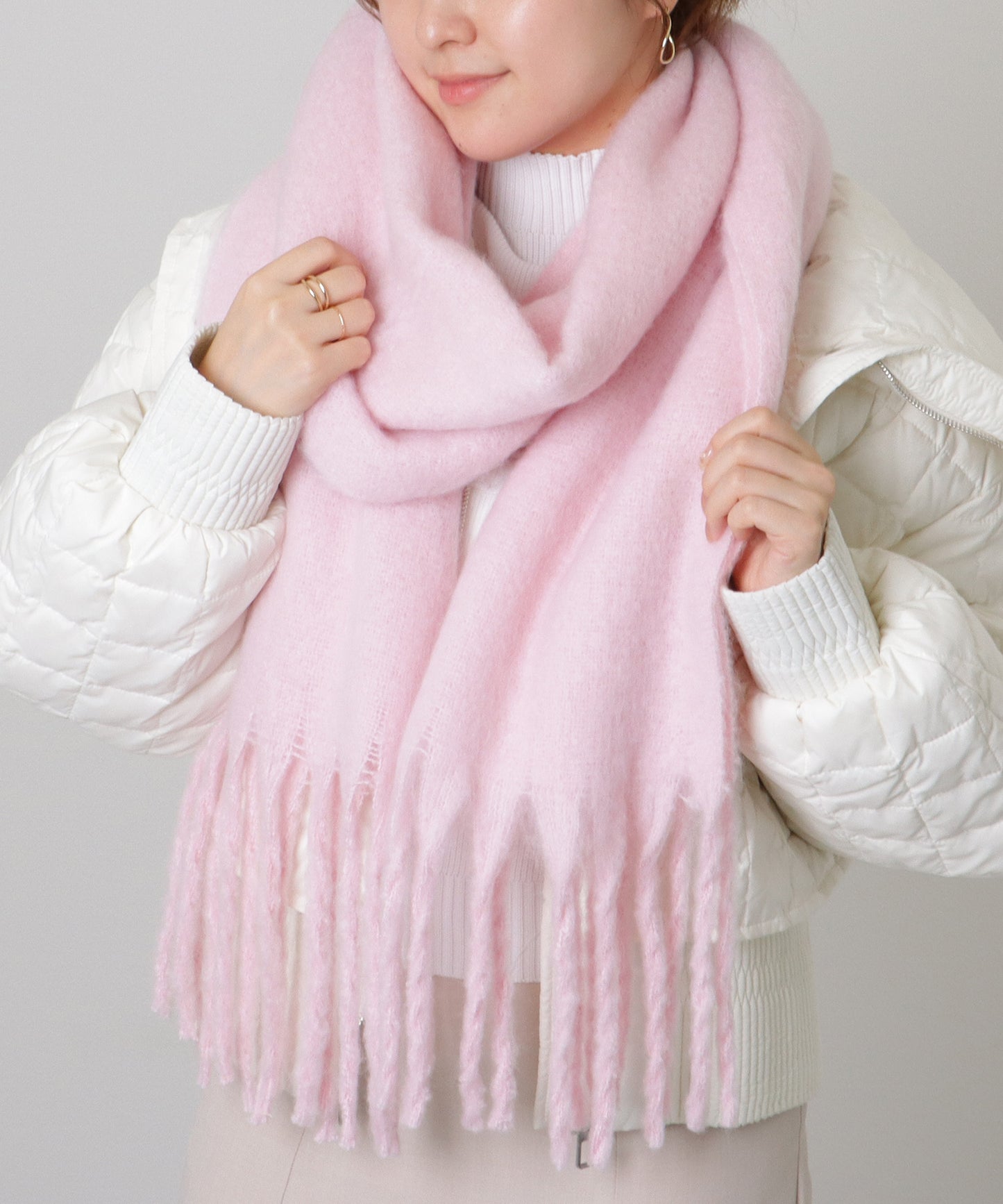 ソリッドカラー シンプル ニット フリンジ マフラー