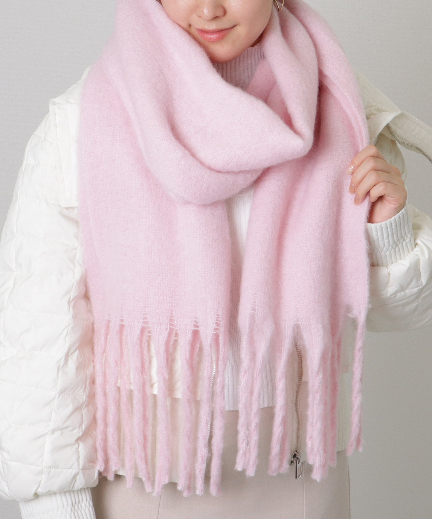 ソリッドカラー シンプル ニット フリンジ マフラー