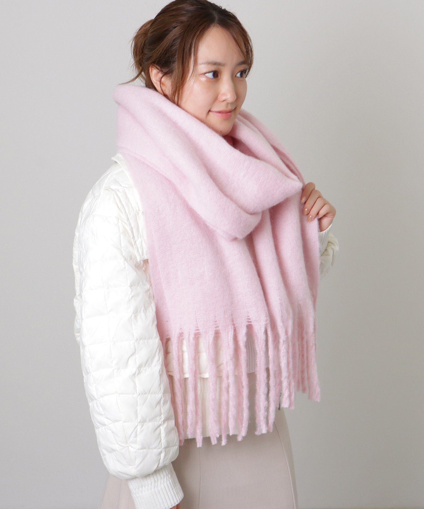 ソリッドカラー シンプル ニット フリンジ マフラー