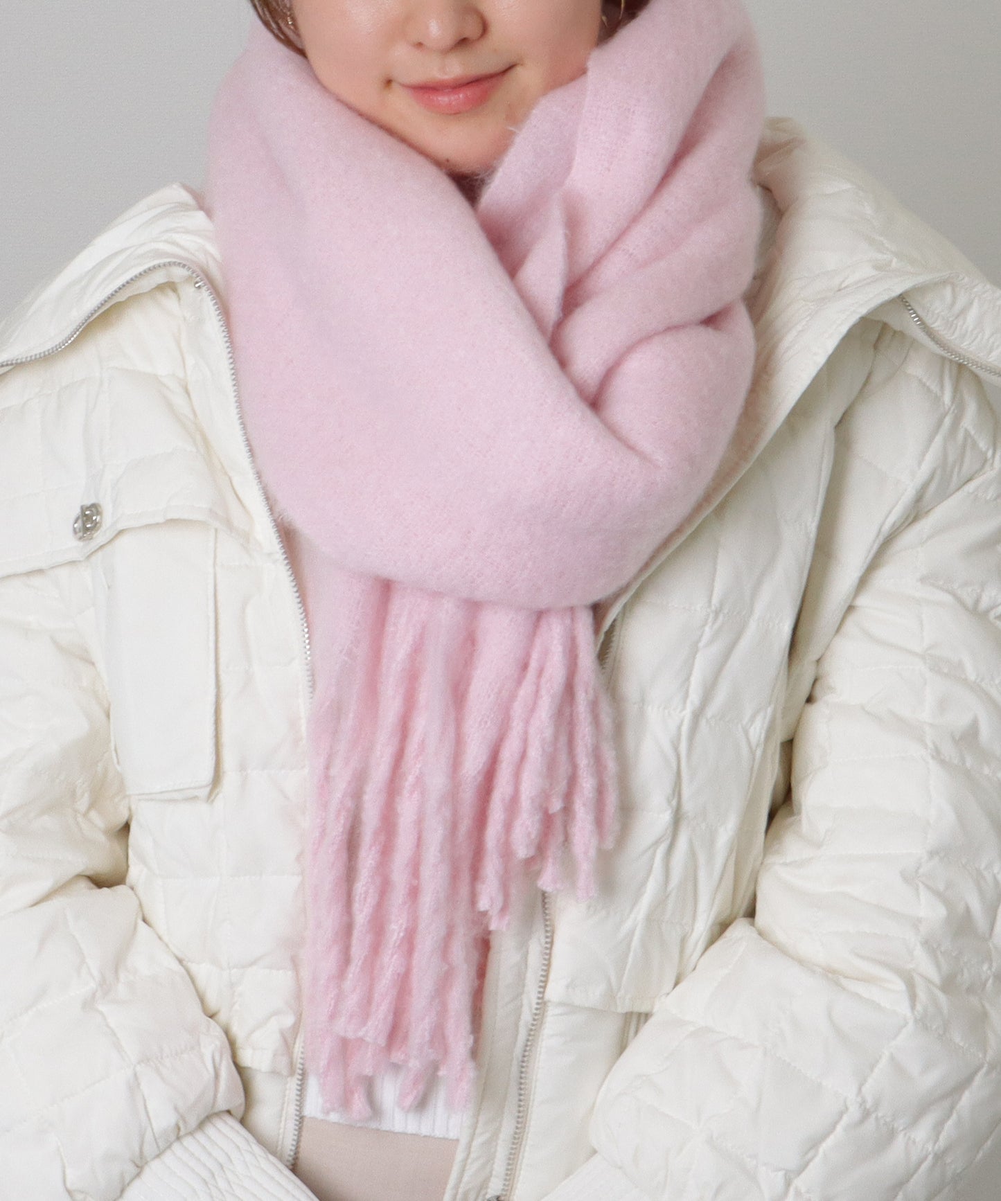 ソリッドカラー シンプル ニット フリンジ マフラー